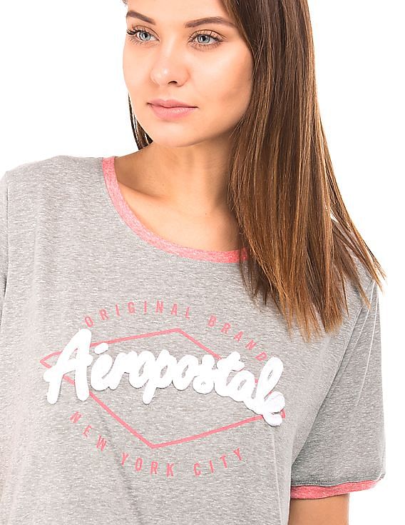 Aeropostale Contrast Neck Heathered T-Shirt