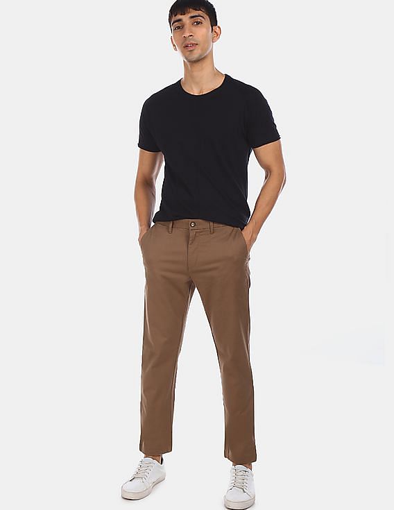 Buy Pink Mid Rise Slim Fit Trousers for Men