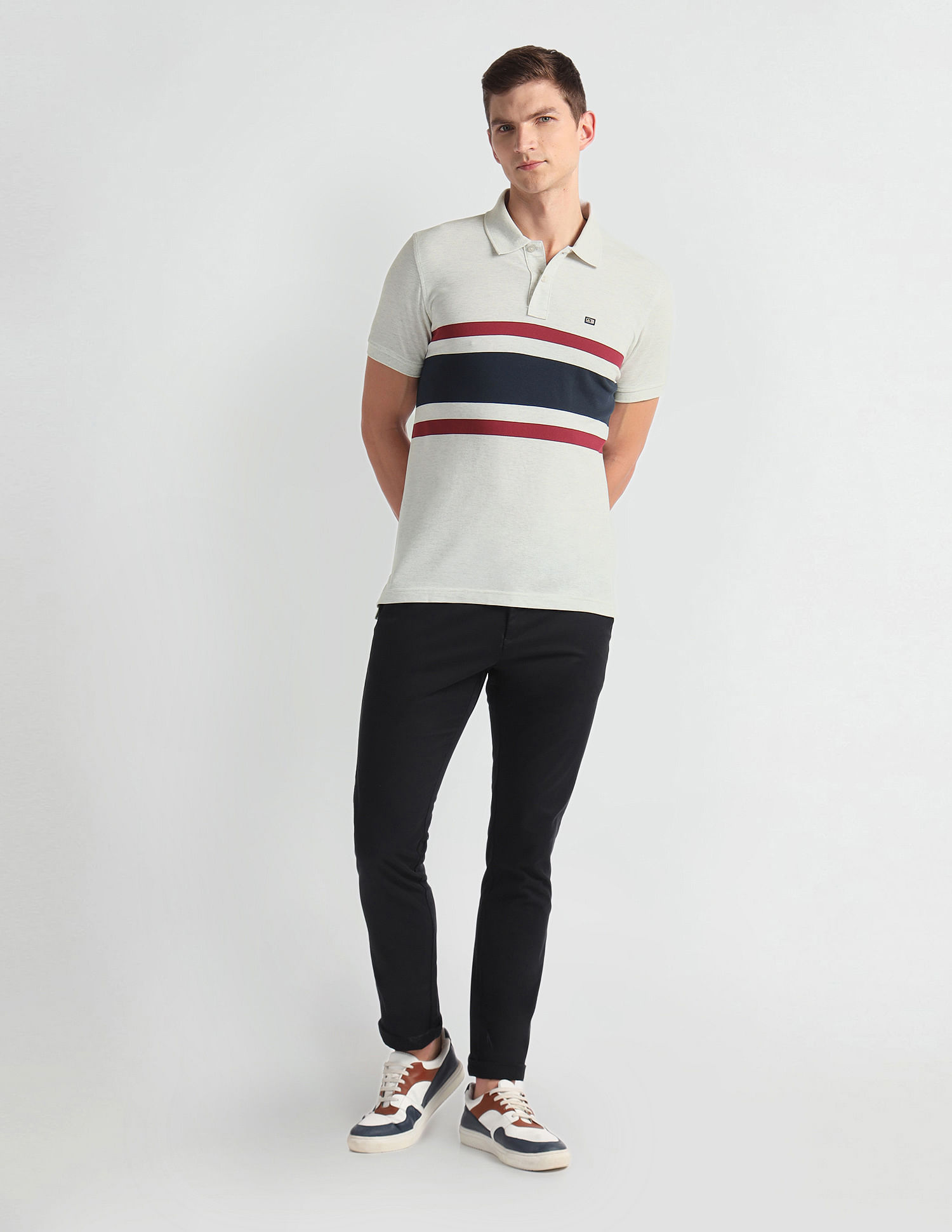 Arrow Sports Horizontal Stripe Pique Polo Shirt