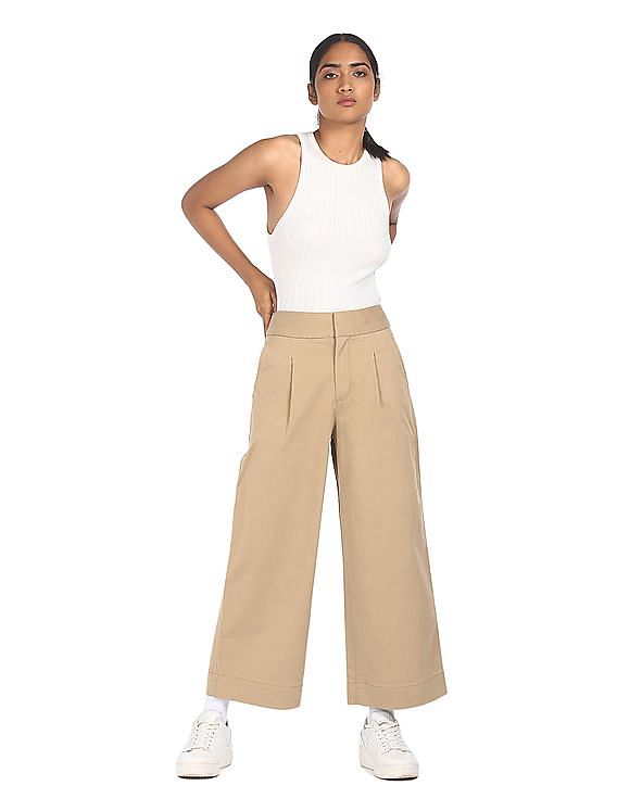 Buy GAP Women Beige High Rise Wide Leg Pants NNNOW