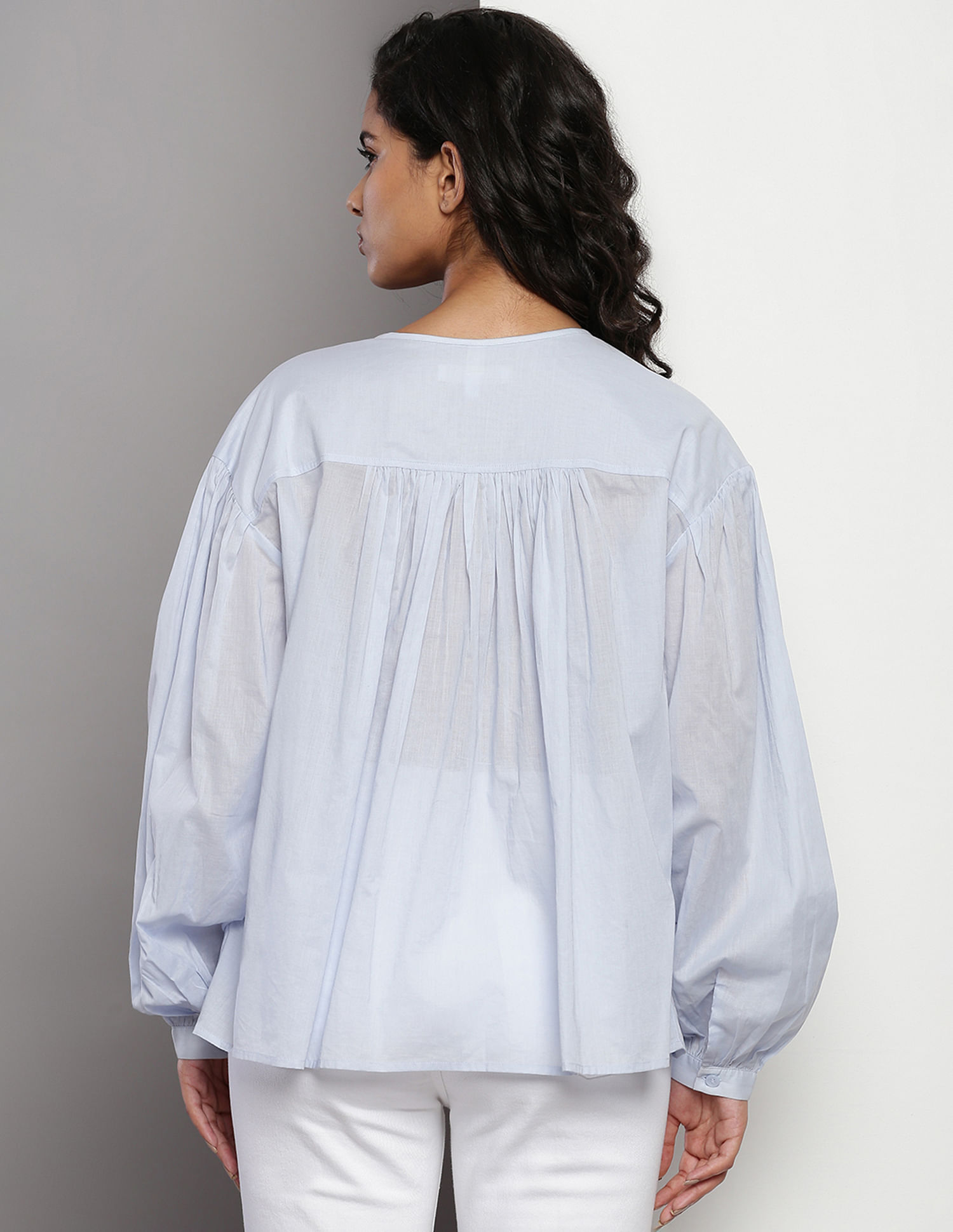 Tommy Hilfiger Cotton Voile Long Sleeve Henley Blouse