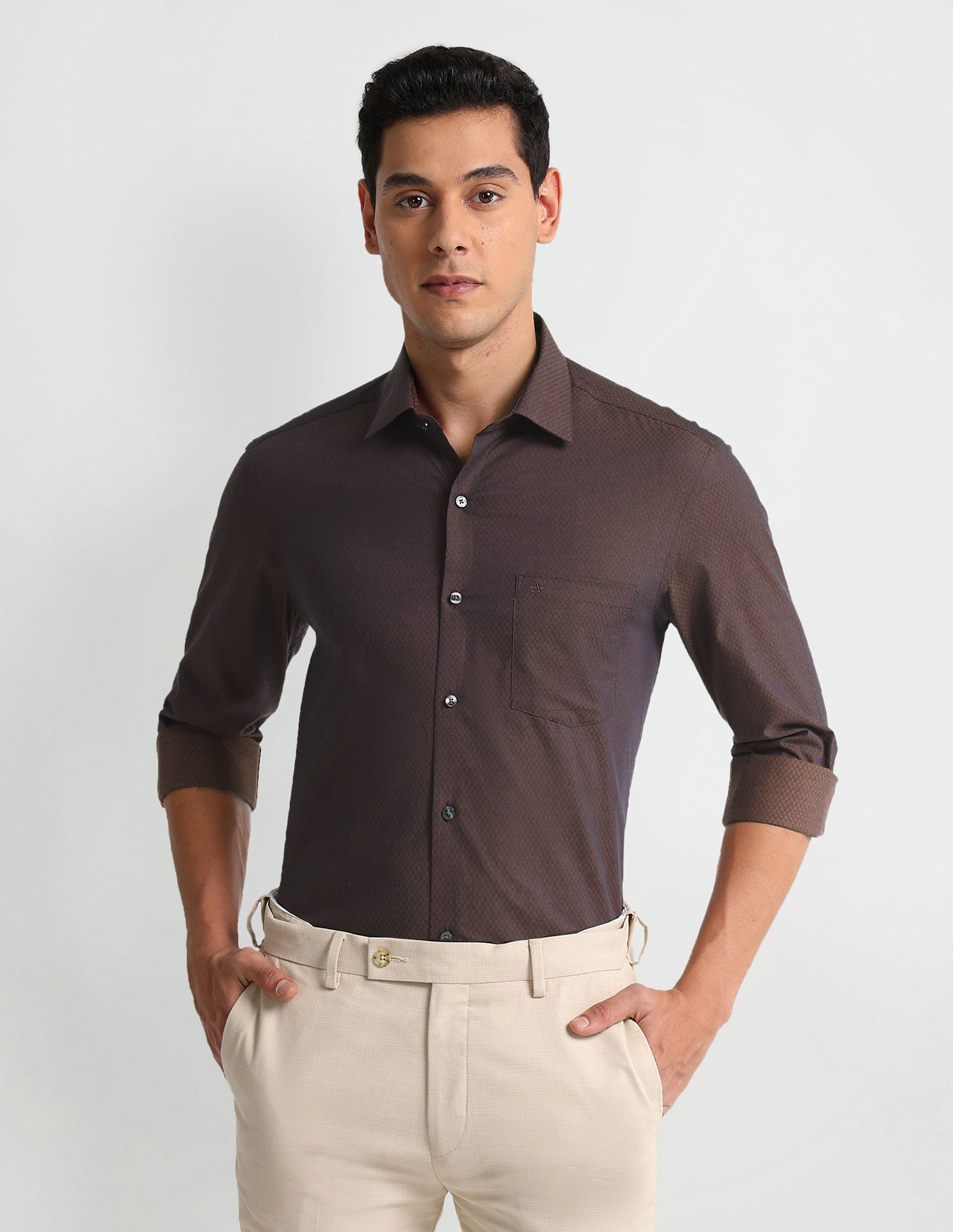 Arrow Manhattan Slim Fit Patterned Dobby Shirt