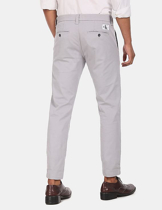Calvin Klein Men Grey Skinny Fit Solid Stretch Chino Trousers