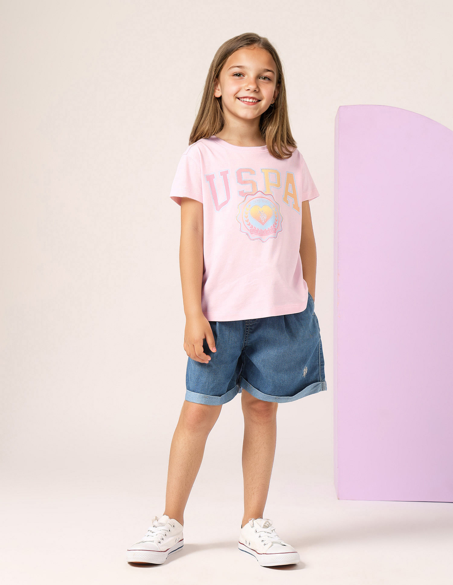 U.S. Polo Assn. Kids Girls Brand Printed Regular Fit T-Shirt