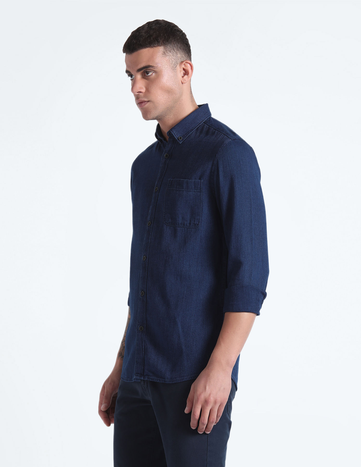 Flying Machine Button-Down Chambray Shirt