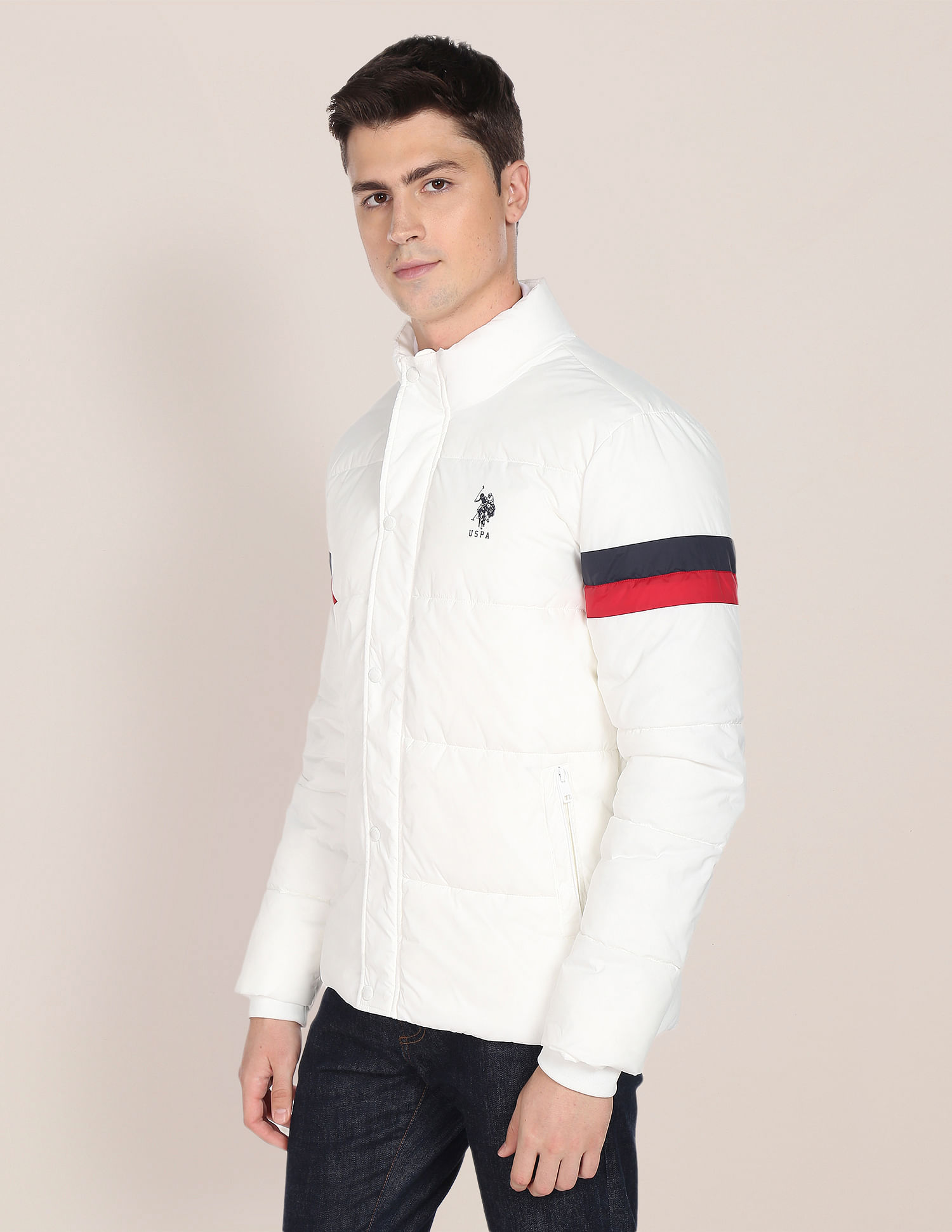 U.S. Polo Assn. High Neck Horizontal Stripe Padded Jacket