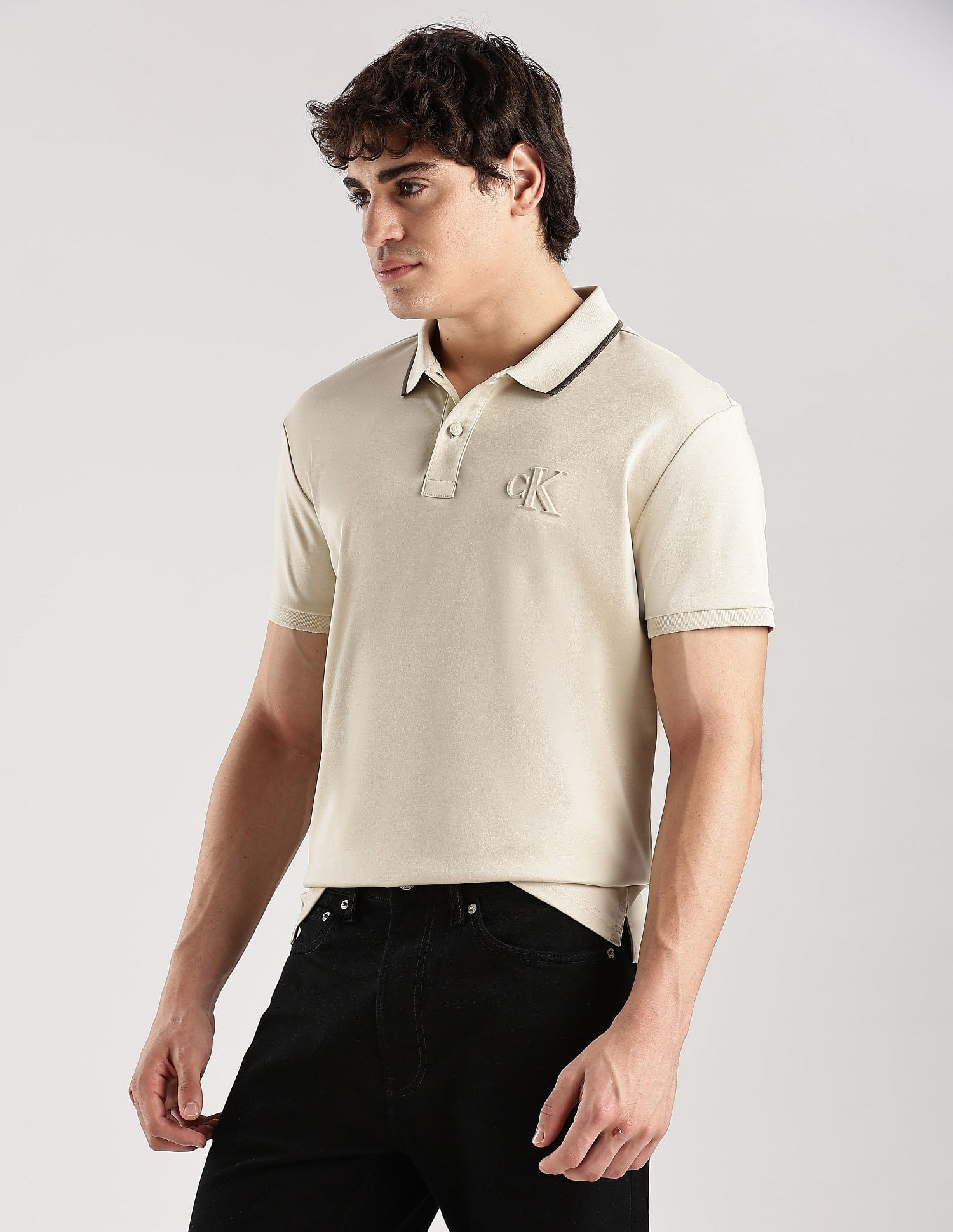 Calvin Klein Jeans Solid Regular-Fit Cotton Polo T-Shirt