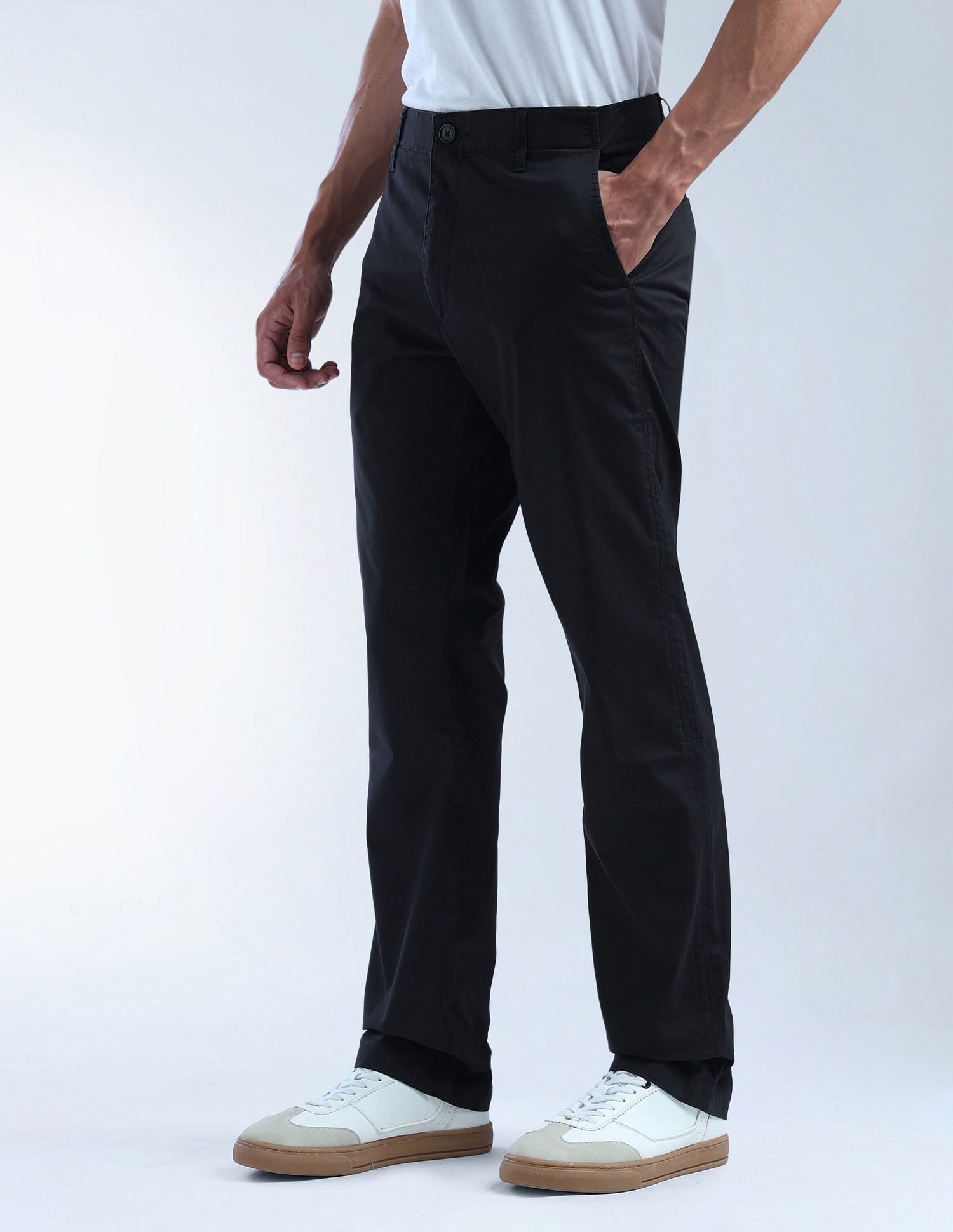 Flying Machine Mid Rise F-Jango Straight Fit Twill Trousers