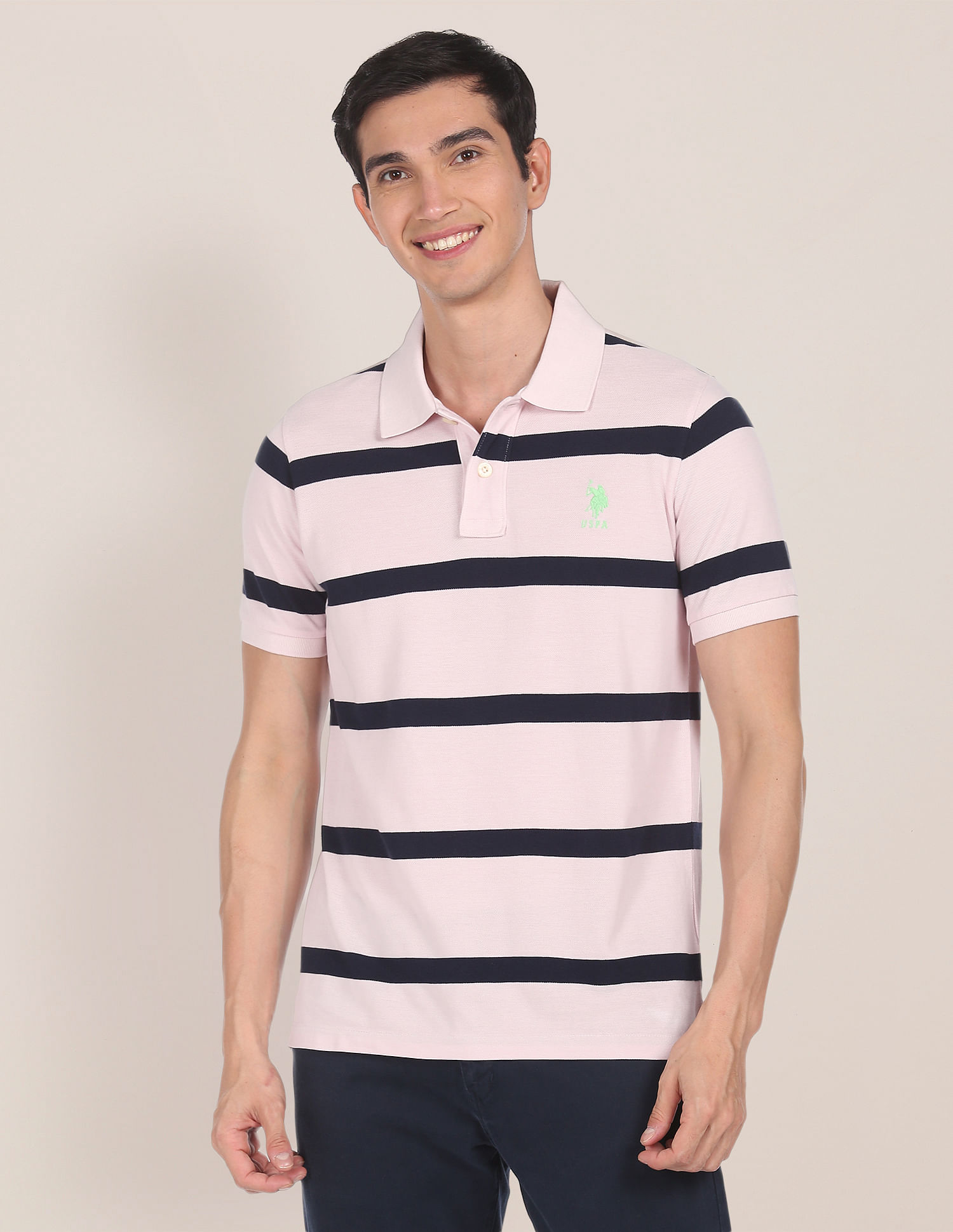 U.S. Polo Assn. Ribbed Collar Striped Polo Shirt