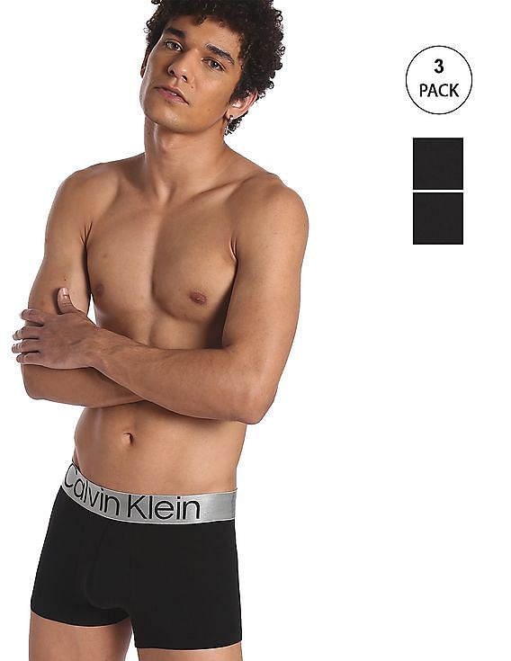 Buy Calvin Klein Underwear Men Black Mid Rise Solid Trunks - Pack Of 3 -  NNNOW.com