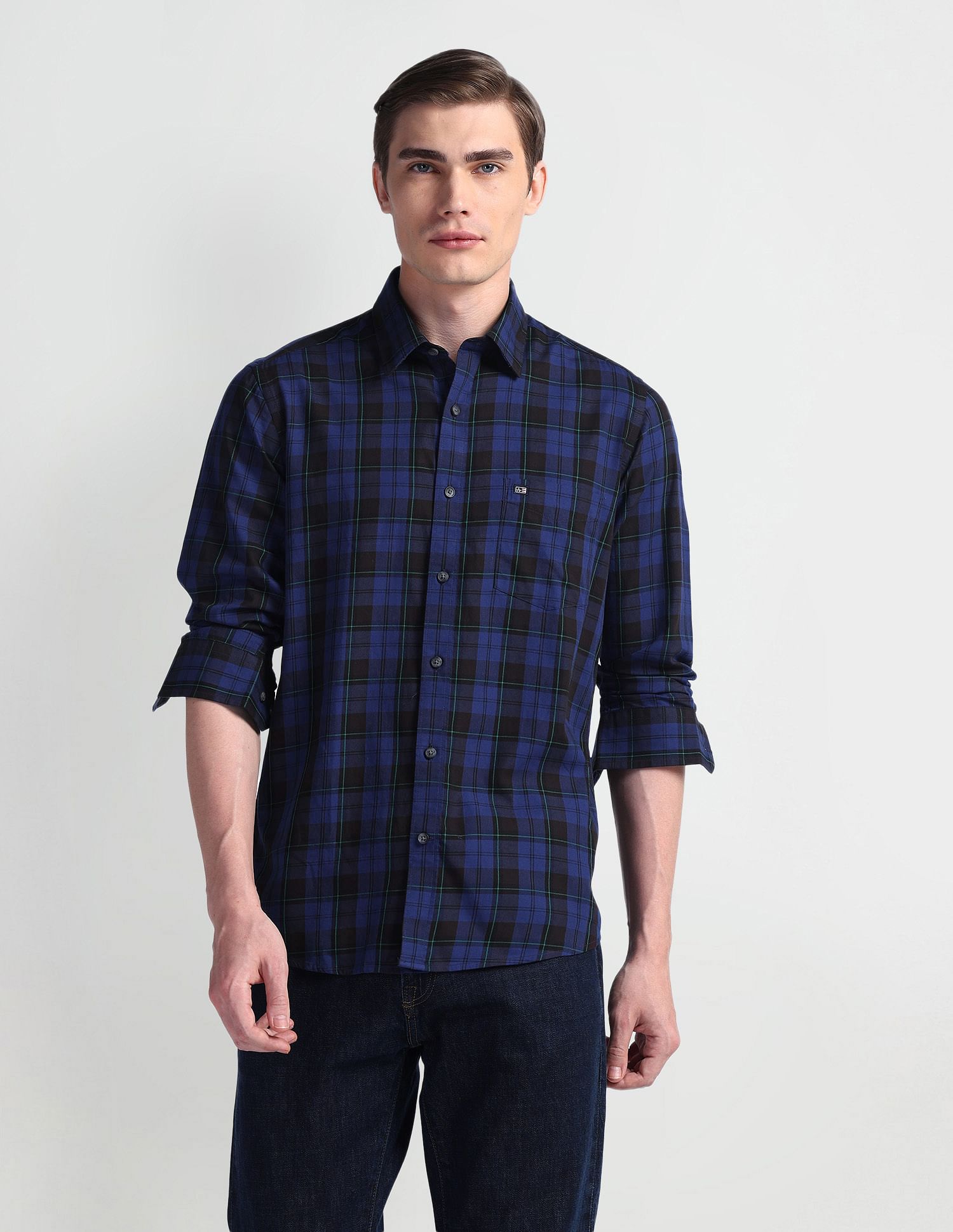 Arrow Sport Tartan Check Point Collar Shirt