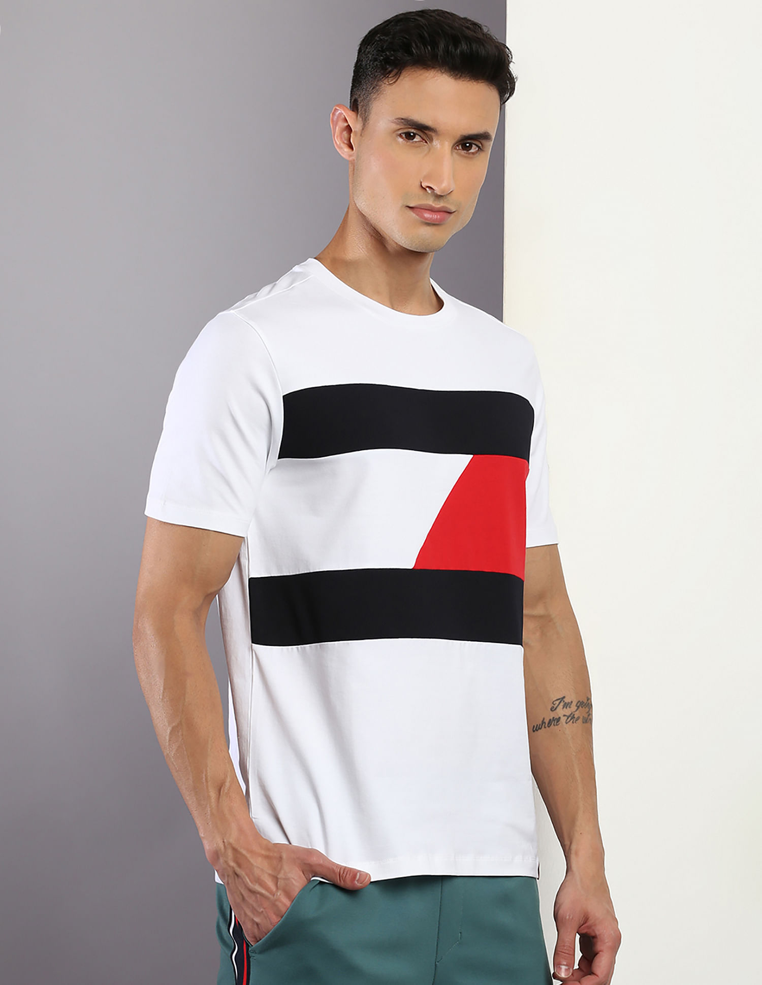 Tommy Hilfiger Organic Cotton Colour Block Mix Media T-Shirt
