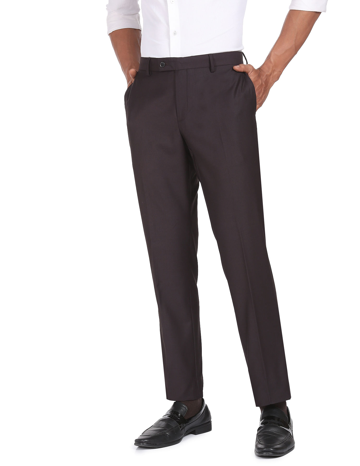 Buy Arrow Flat Front Regular Fit Formal Trousers - NNNOW.com