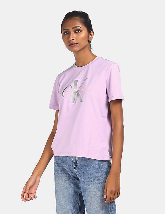 Buy Calvin Klein Women Lavender Round Neck Monogram Print T-Shirt - NNNOW. com