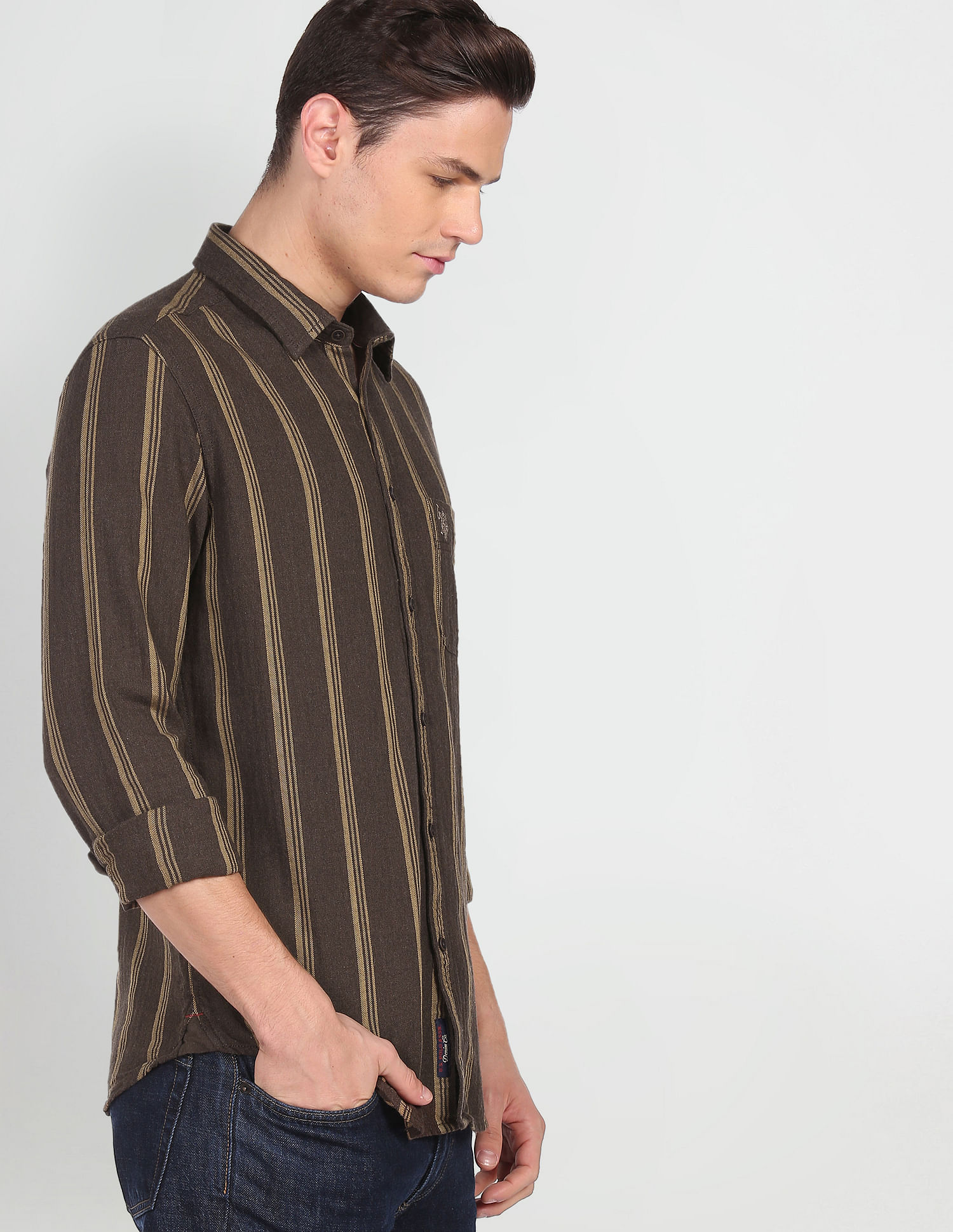 PROTOTYPE Men Premium Denim Shirt_M-MOSKE-S Brown : Amazon.in: Clothing &  Accessories