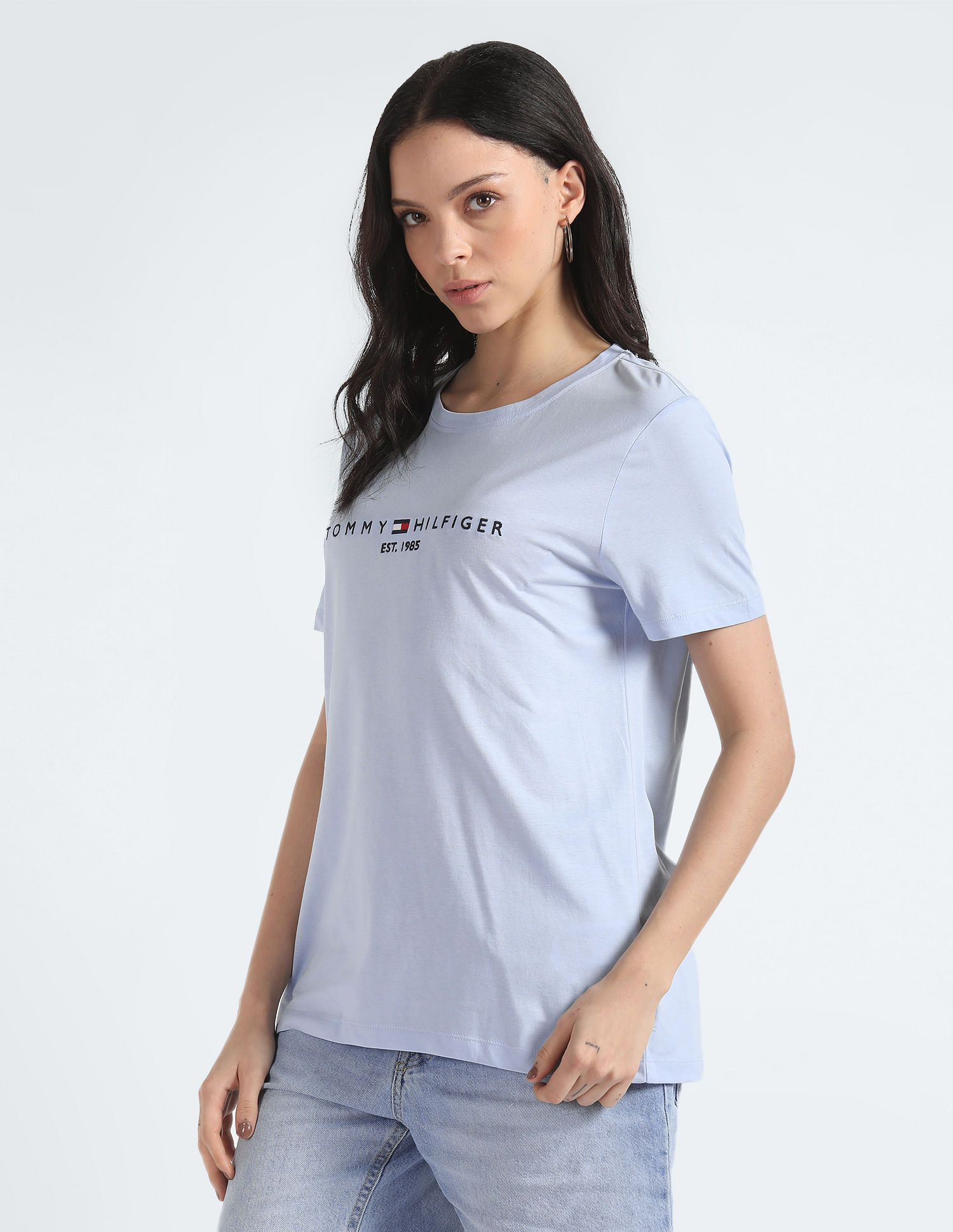 Buy Tommy Hilfiger Women White Round Neck Embroidered Logo T-Shirt -  NNNOW.com