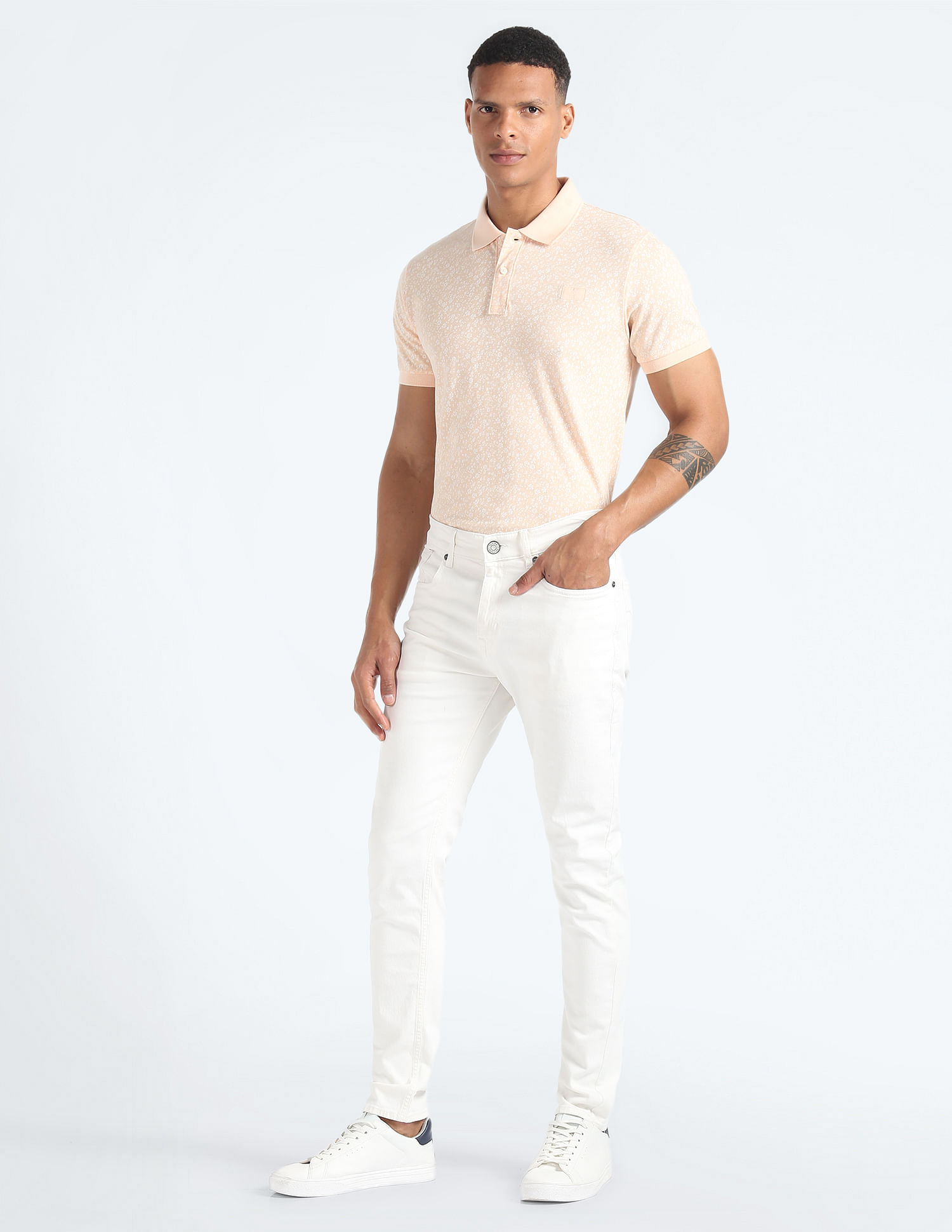 Flying Machine Floral Print Cotton Polo Shirt