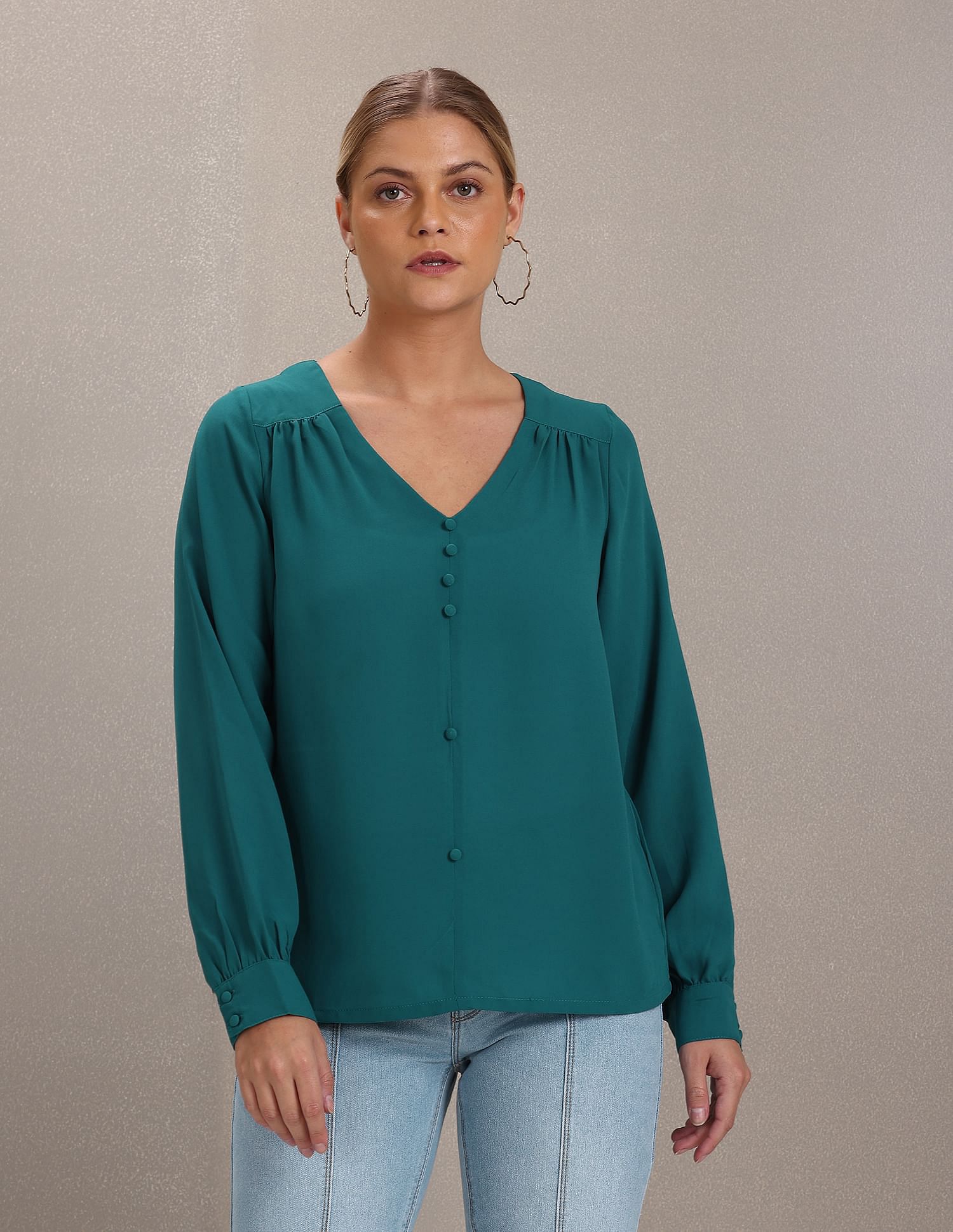 U.S. Polo Assn. Women Mock Button Placket Long Sleeve Top