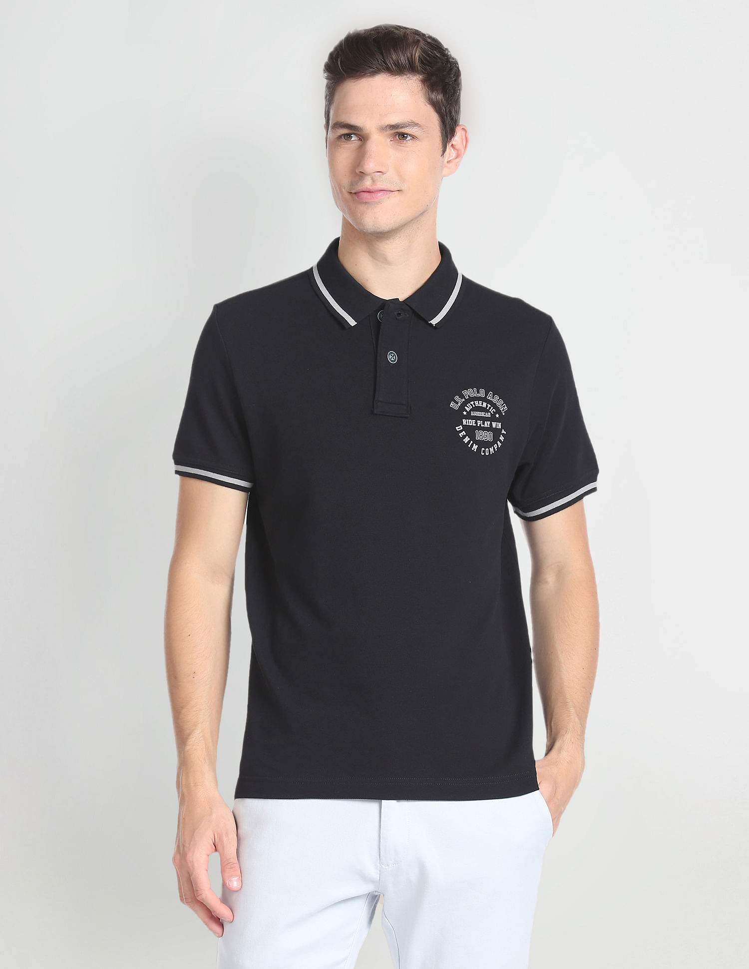 U.S. Polo Assn. Denim Co. Striped Collar Cotton Polo Shirt
