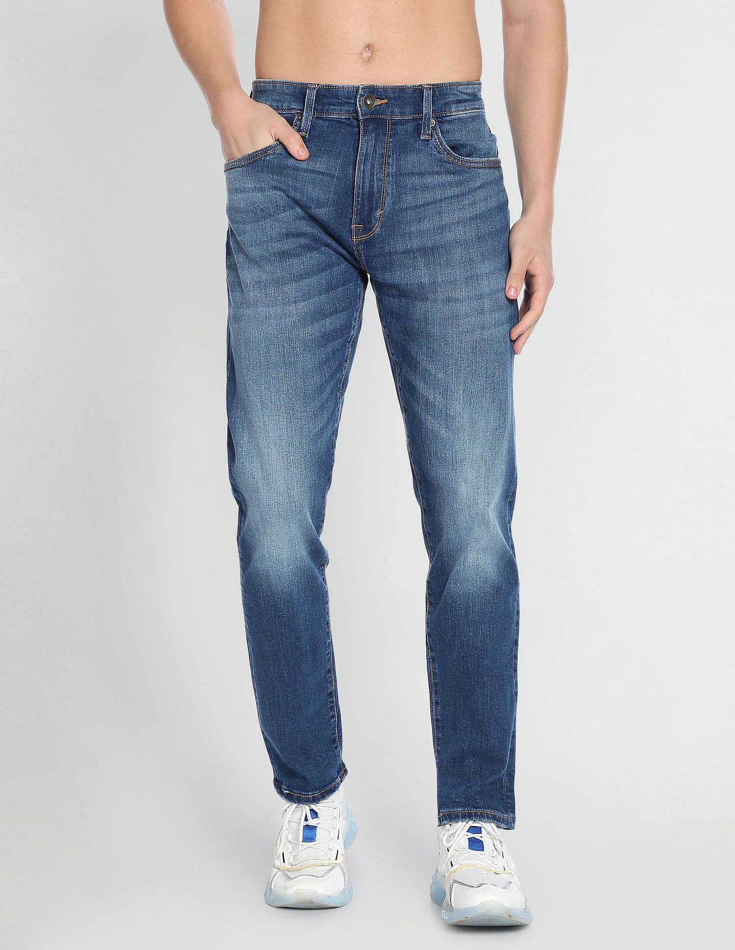 Flying Machine Slash Slim Tapered Fit Mid Rise Jeans