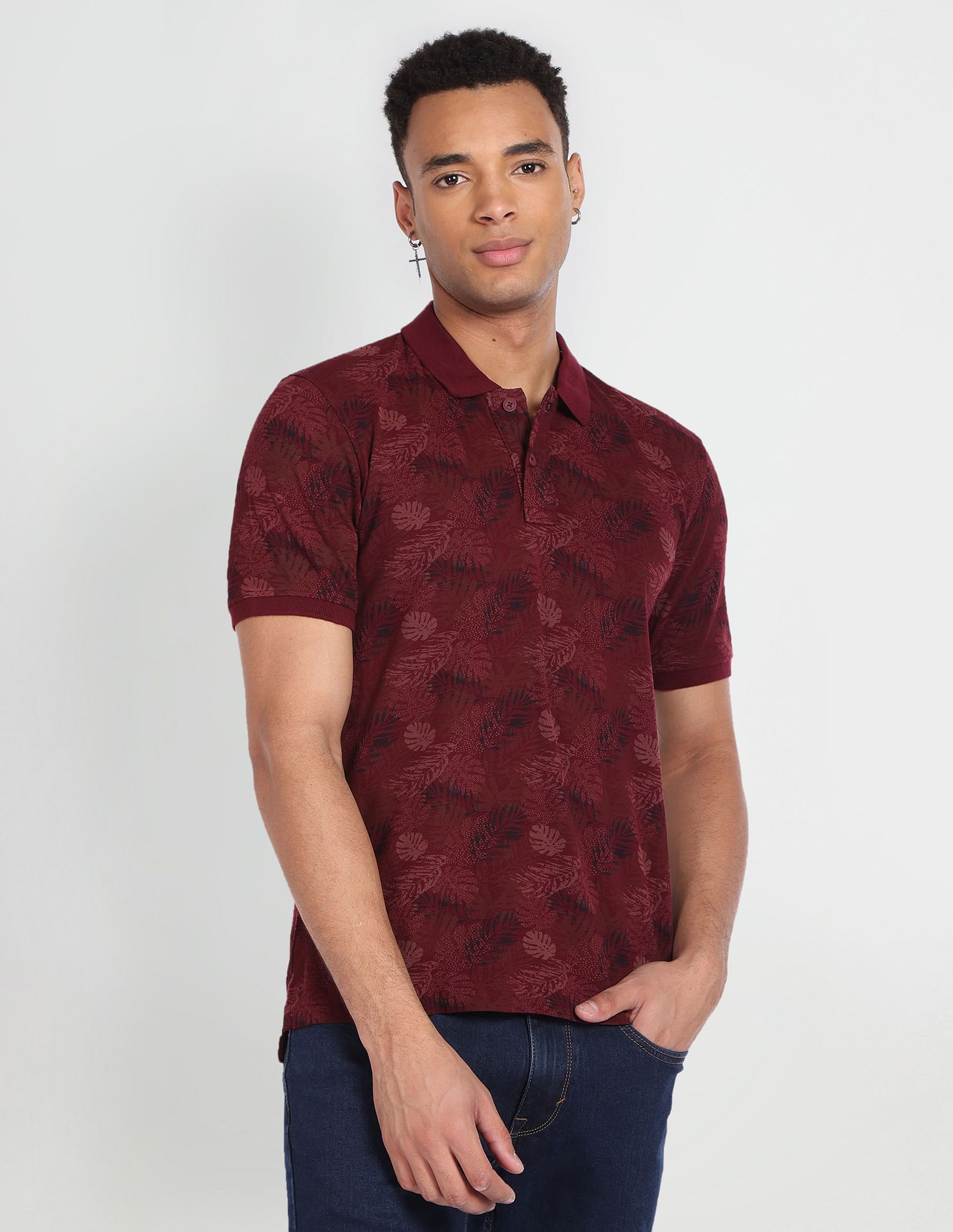 Flying Machine Tropical Print Cotton Polo Shirt