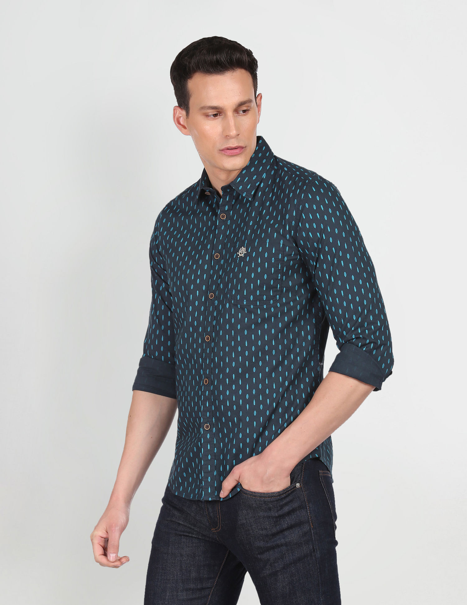 U.S. Polo Assn. Denim Co. Spread Collar Cotton Printed Casual Shirt