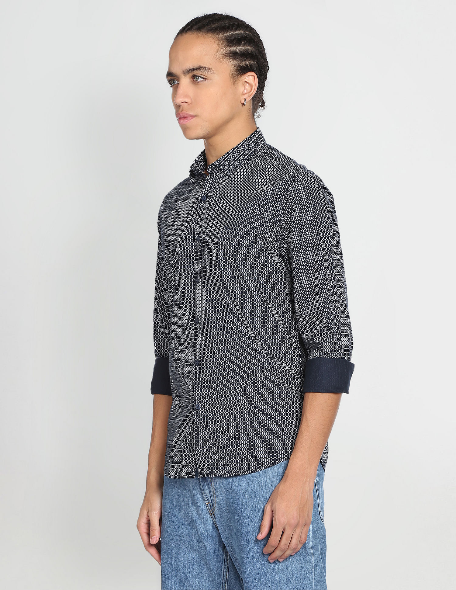 Flying Machine Geometric Twill Weave Shirt