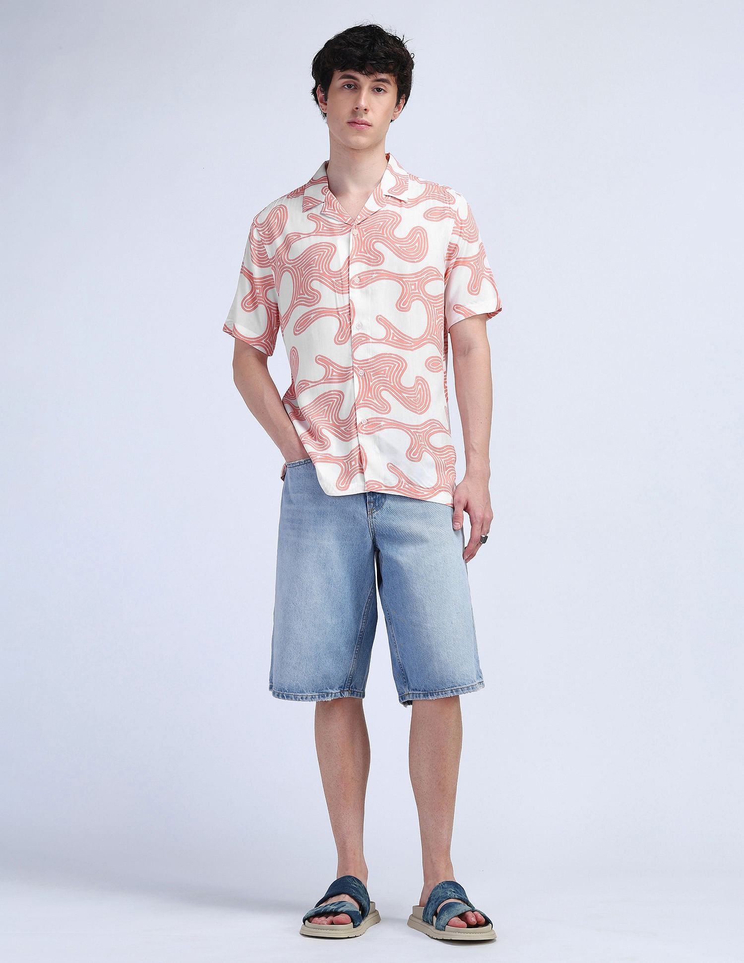 Flying Machine Abstract Print Viscose Shirt