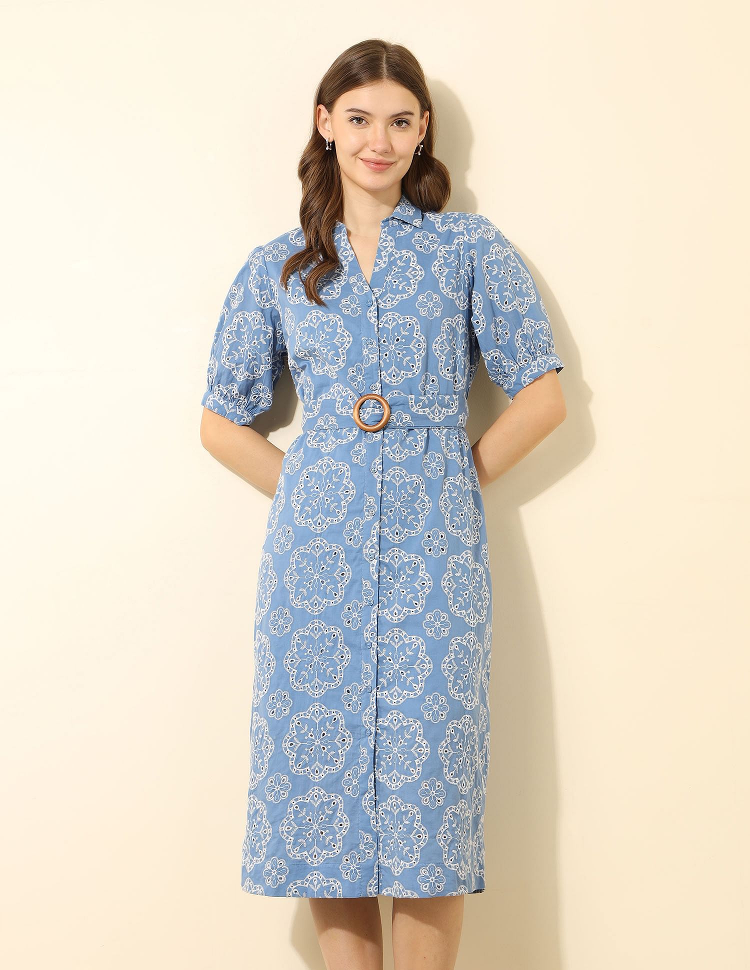 U.S. Polo Assn. Women Schiffli Midi Shirt Dress