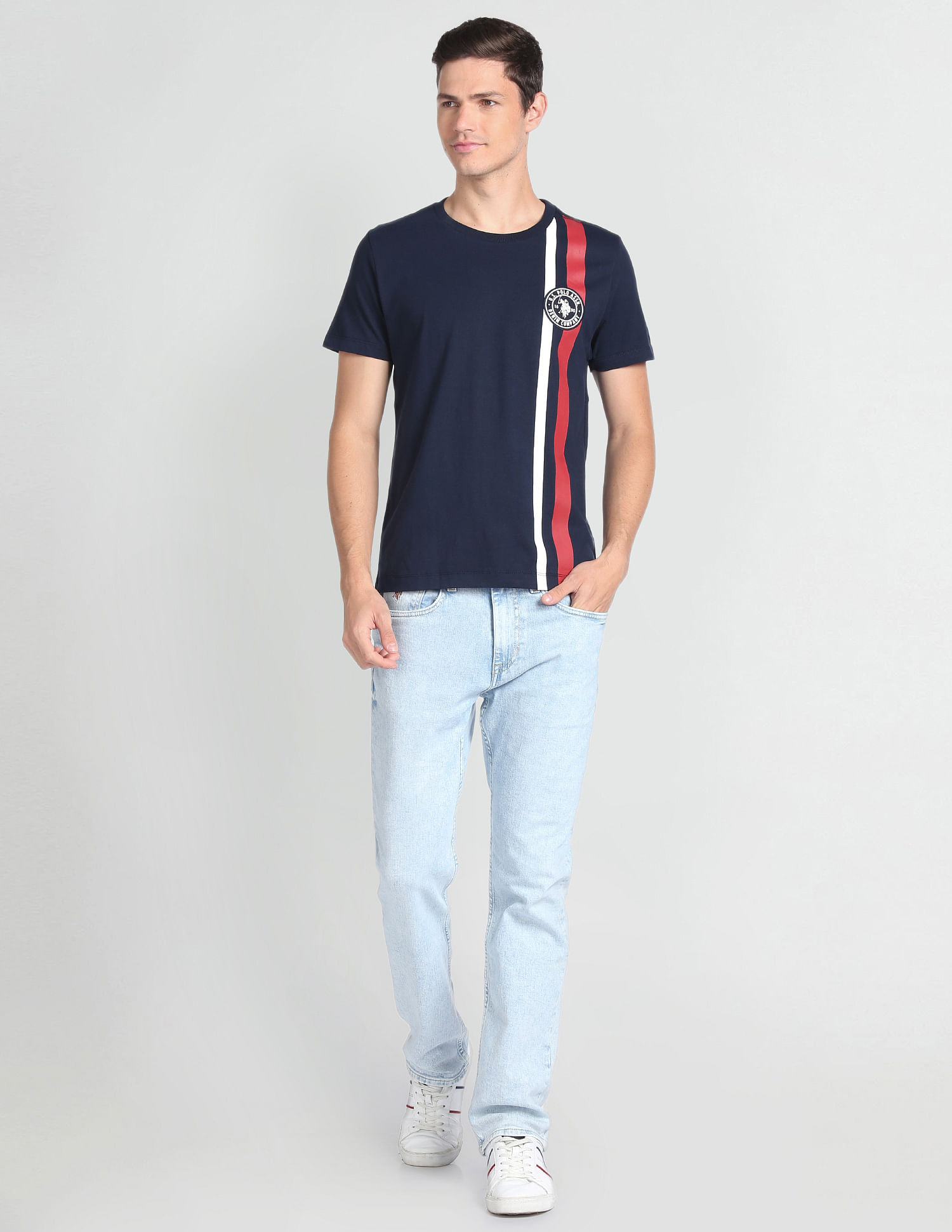 U.S. Polo Assn. Denim Co. Crew Neck Brand Stripe T-Shirt