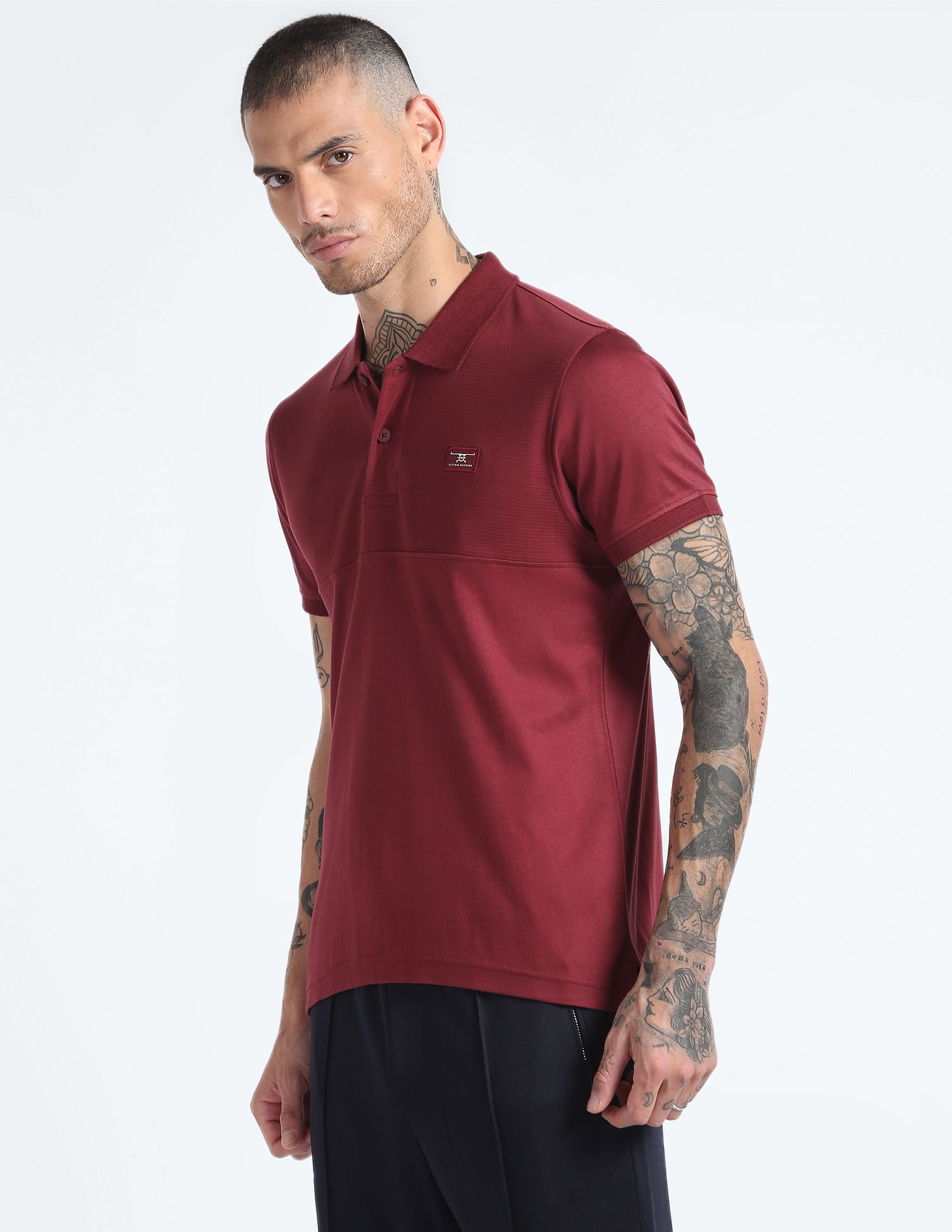 Flying Machine Solid Cotton Polo Shirt