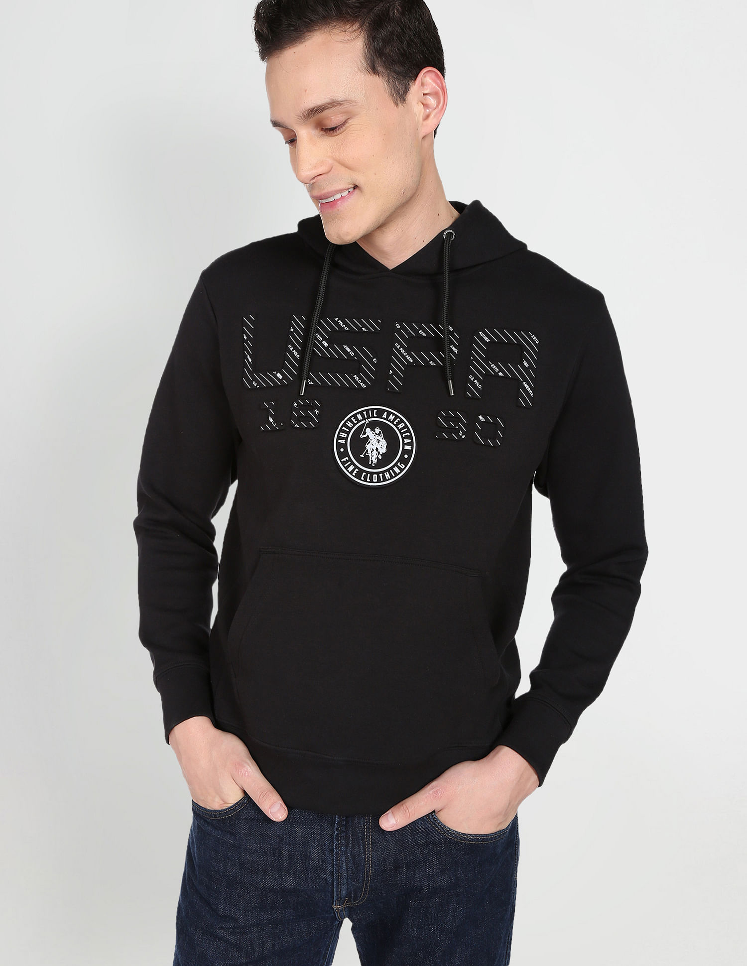 U.S. Polo Assn. Denim Co. Embossed Brand Print Hooded Sweatshirt