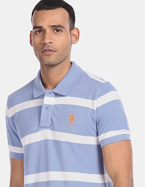 Men's Striped Pique Polo T-Shirt - 65% Polyester 35% Cotton - UrbanFit Ltd