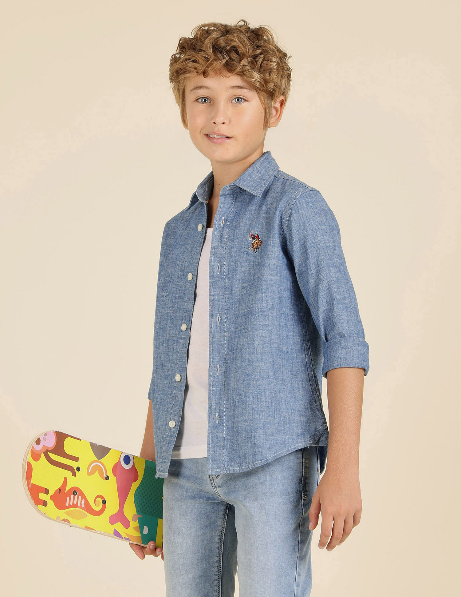 U.S. Polo Assn. Kids Boys Textured Regular Fit Shirt