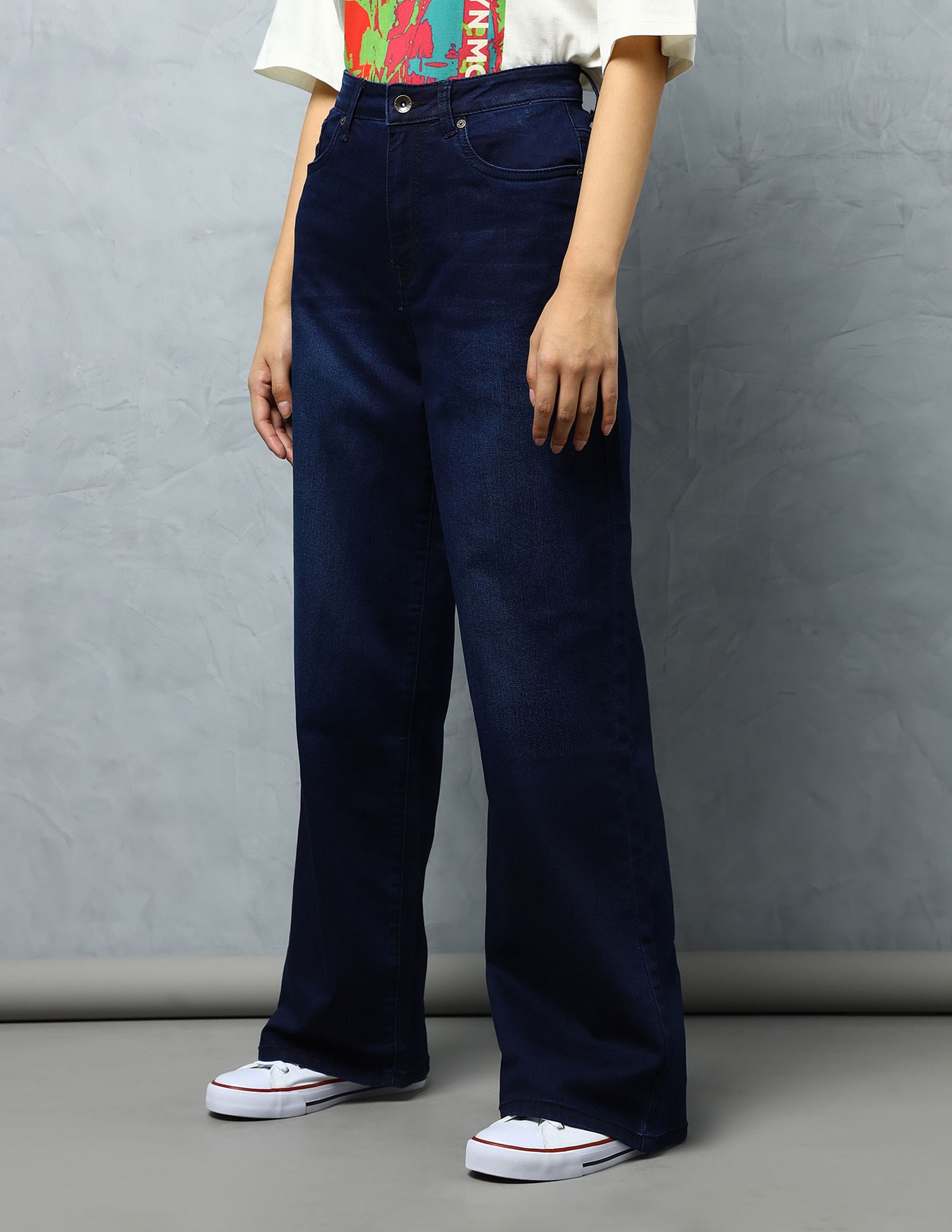 Flying Machine Women High Rise Stone Wash Straight Fit Jeans