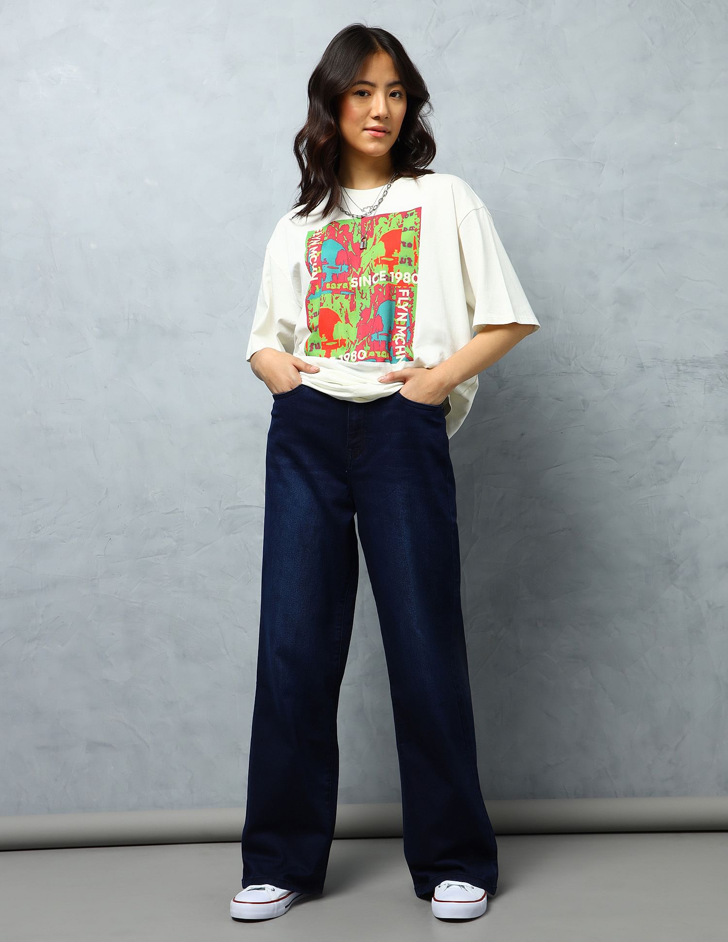 Flying Machine Women High Rise Stone Wash Straight Fit Jeans