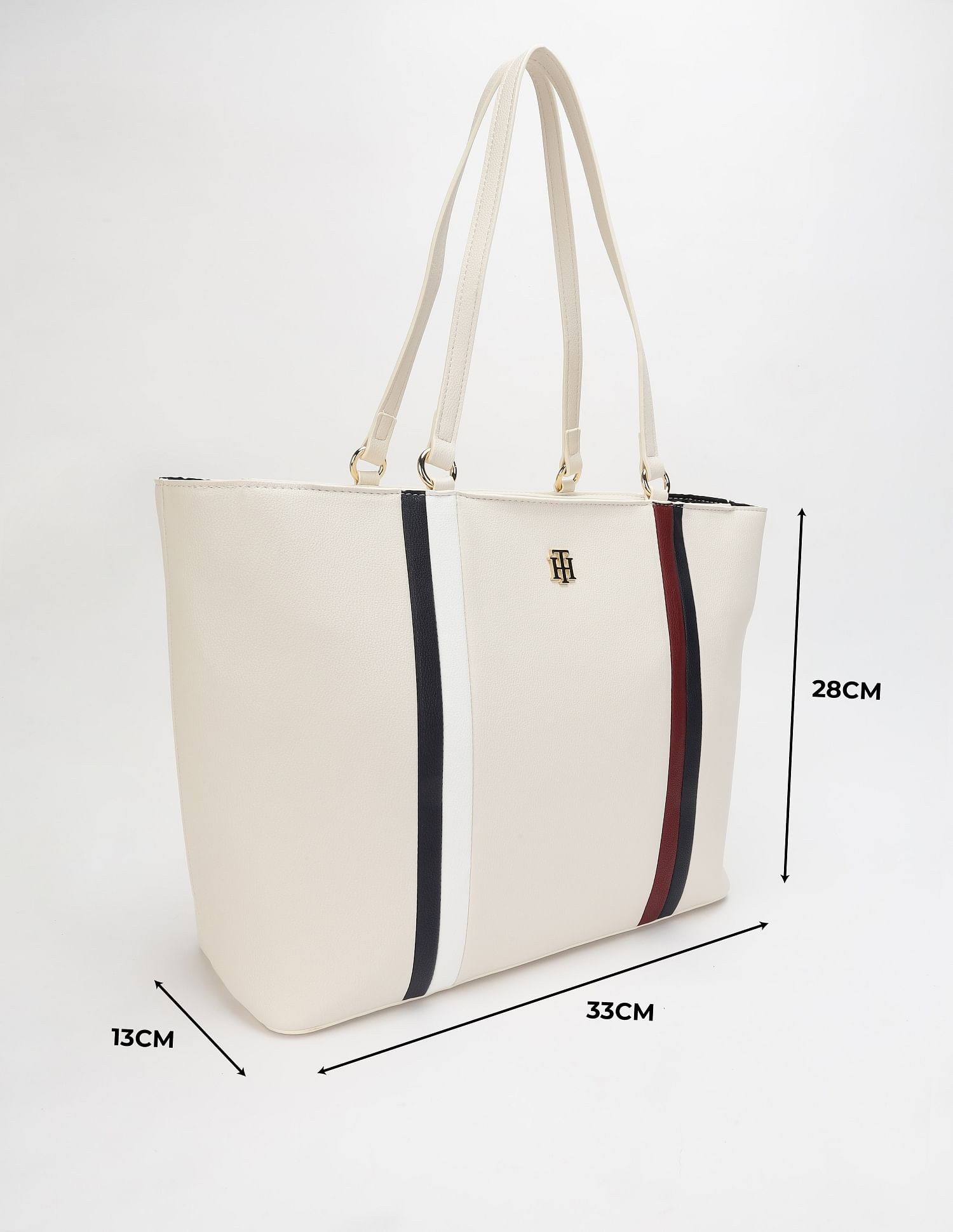 Tommy Hilfiger Striped Beige Pu Tote Bag