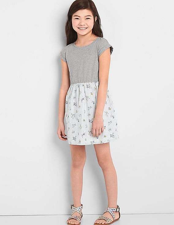 Buy GAP Girls Grey Unicorn Mix Fabric Dress NNNOW