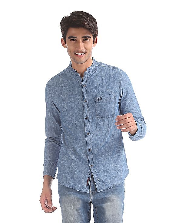 U.S. Polo Assn. Denim Co. Heathered Mandarin Collar Shirt