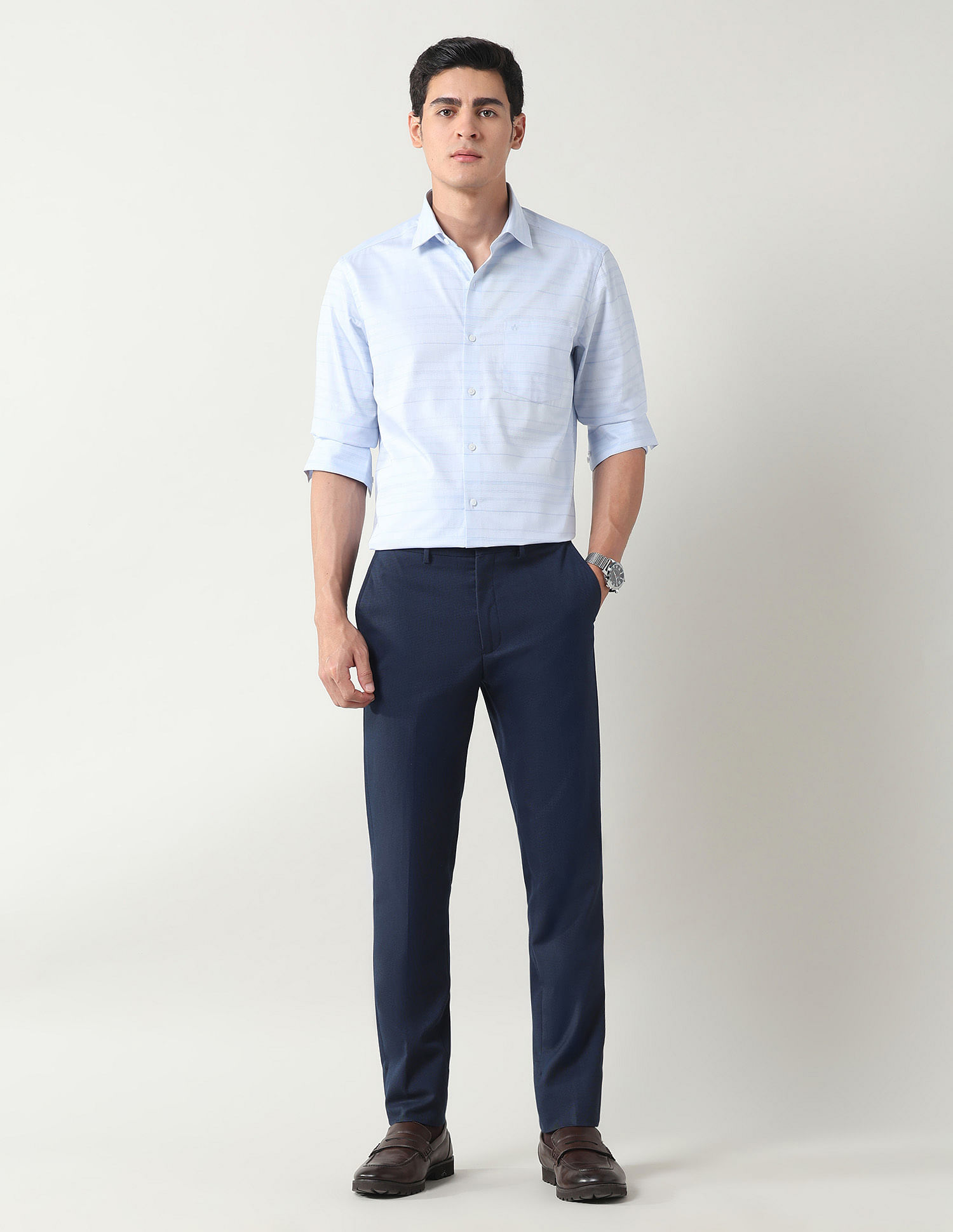 Arrow Horizontal Striped Manhattan Slim Fit Shirt