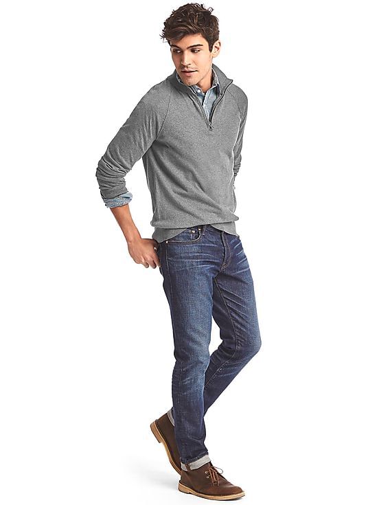 Buy GAP Men Men Grey Half Zip Mock Neck Sweater - NNNOW.com