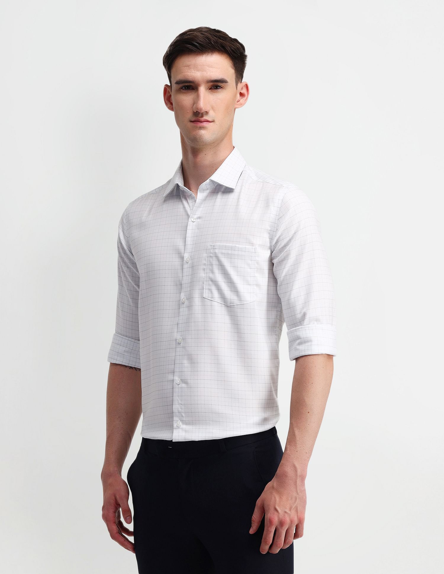 Arrow Grid Tattersall Checks Cotton Shirt