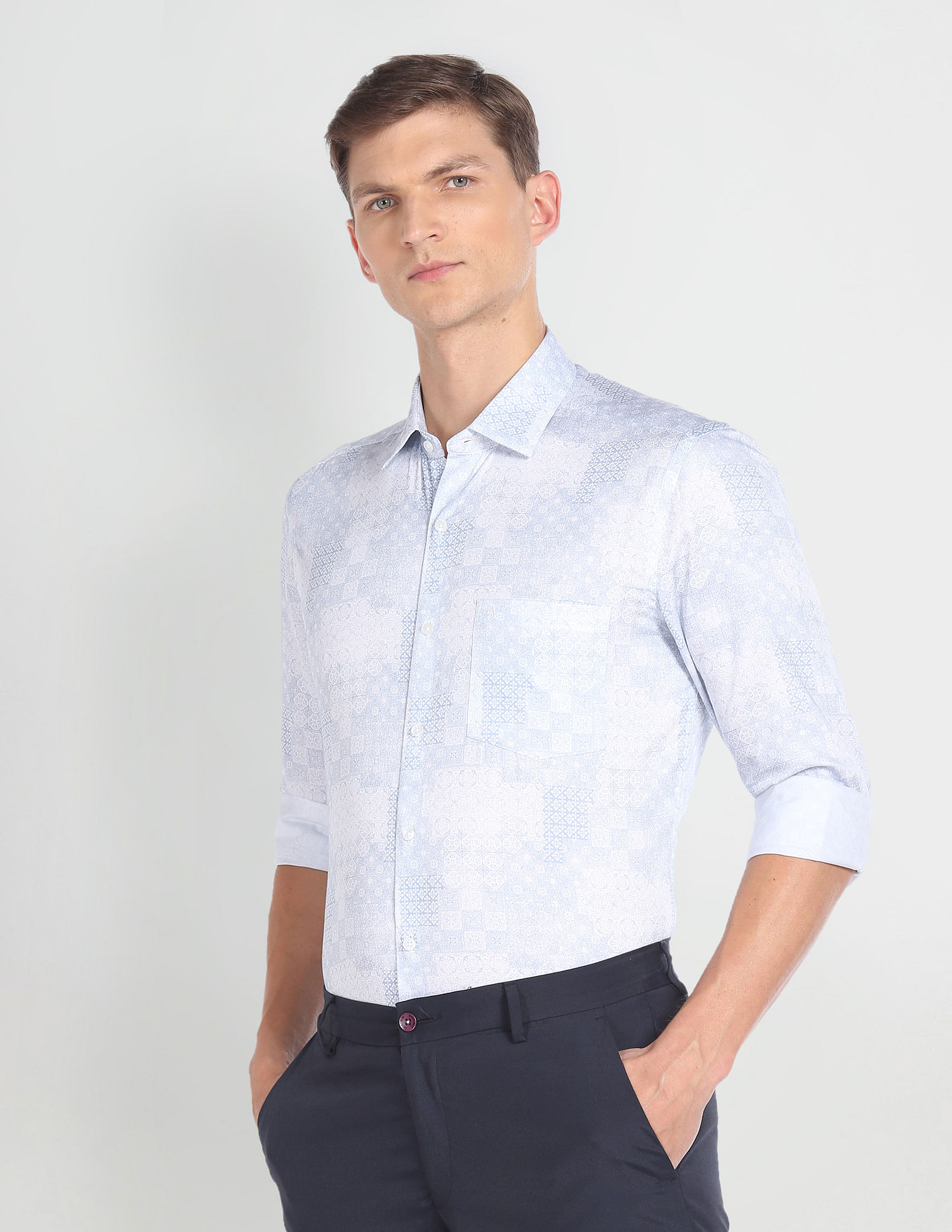 Arrow Geometric Print Sateen Formal Shirt