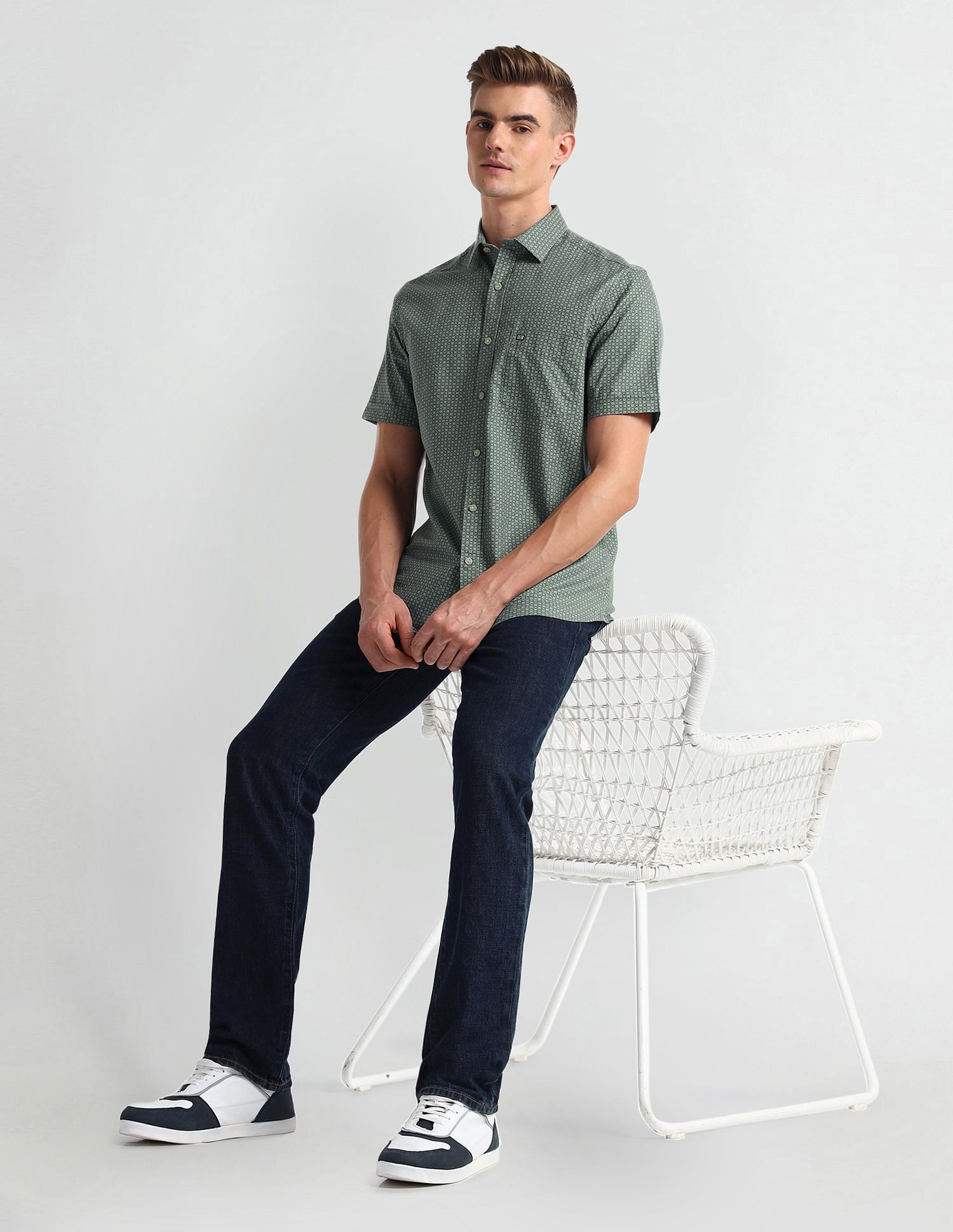 Arrow Sports Point Collar Cotton Shirt
