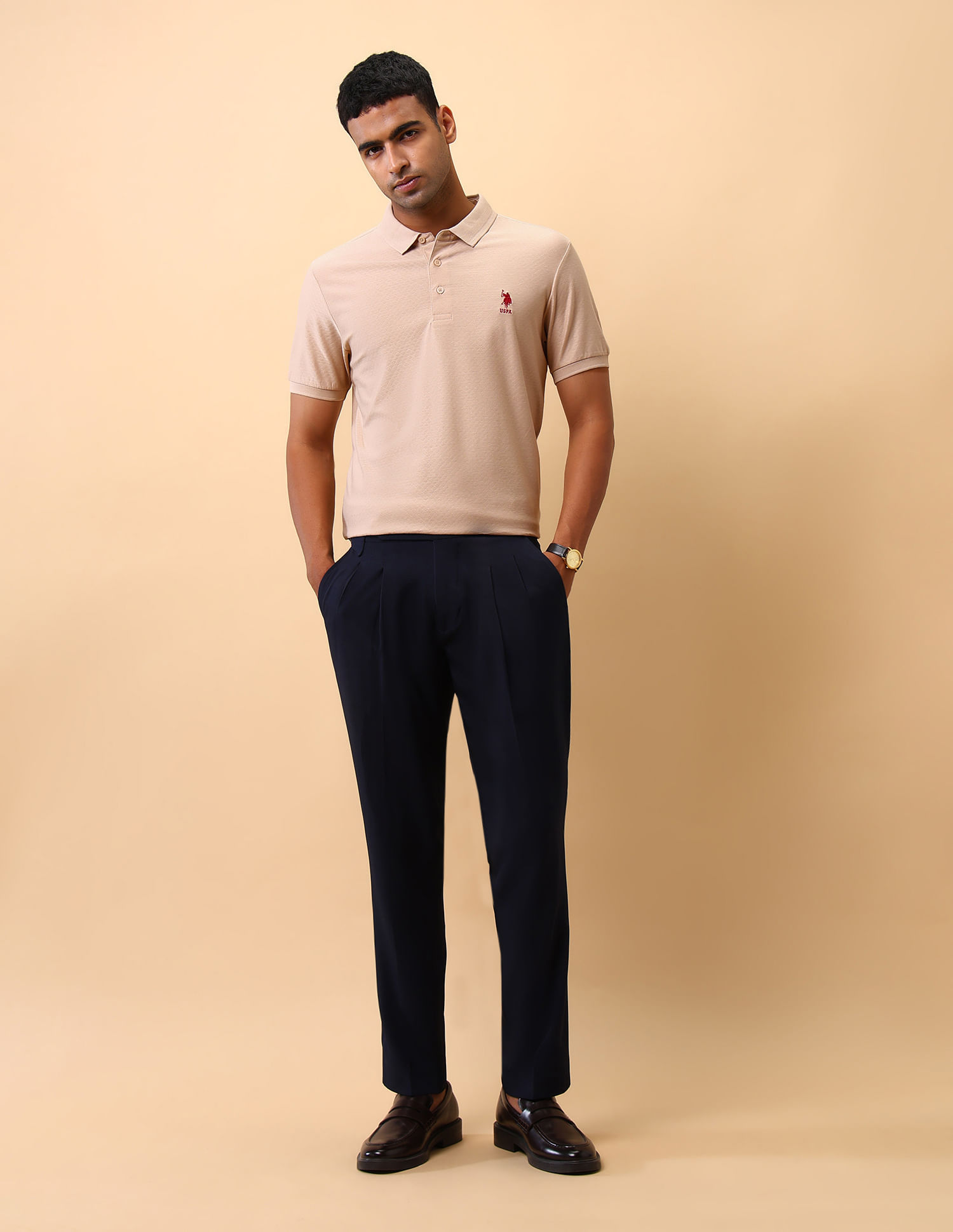 U.S. Polo Assn. Textured Pure Cotton Polo Shirt