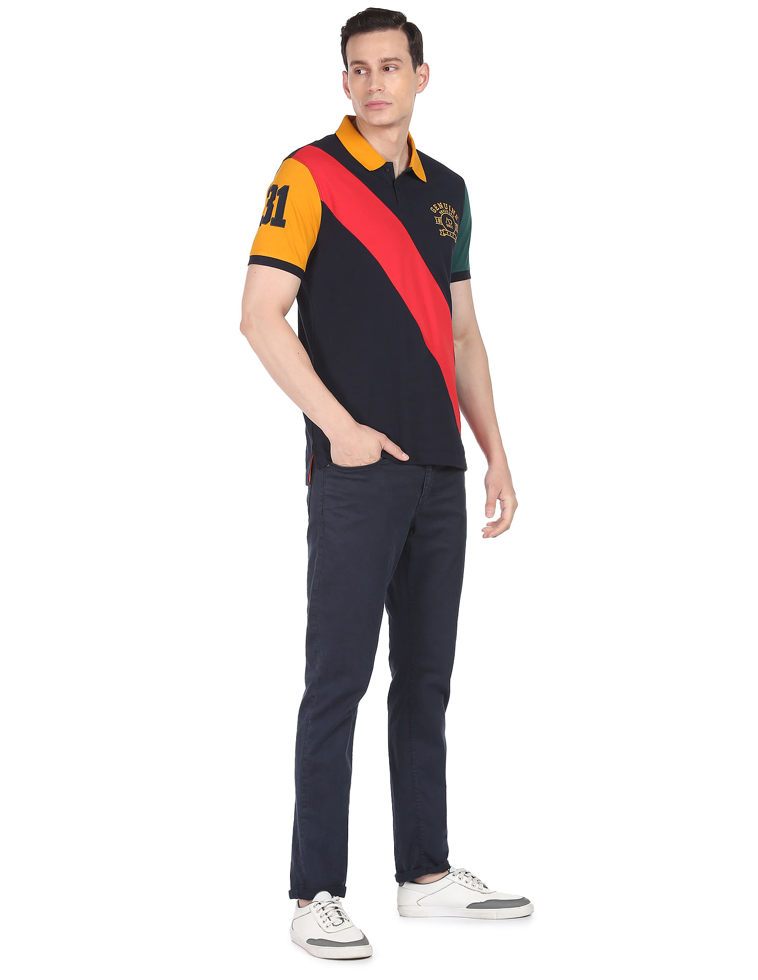 AD by Arvind Colour Block Sporty Polo Shirt
