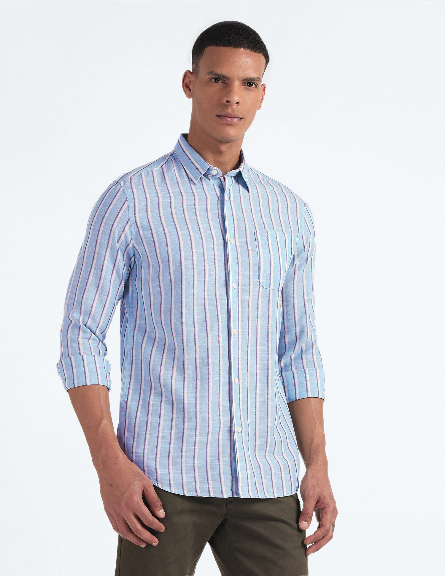 Flying Machine Tencel Hemp Cotton Stripe Shirt
