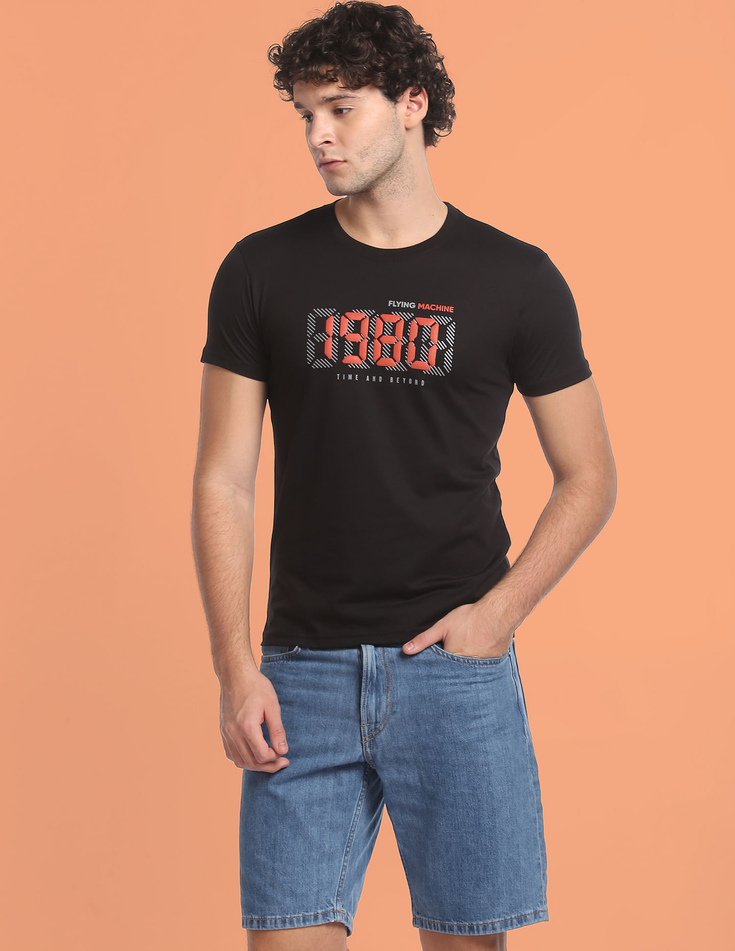 Flying Machine Brand Print Crew Neck T-Shirt
