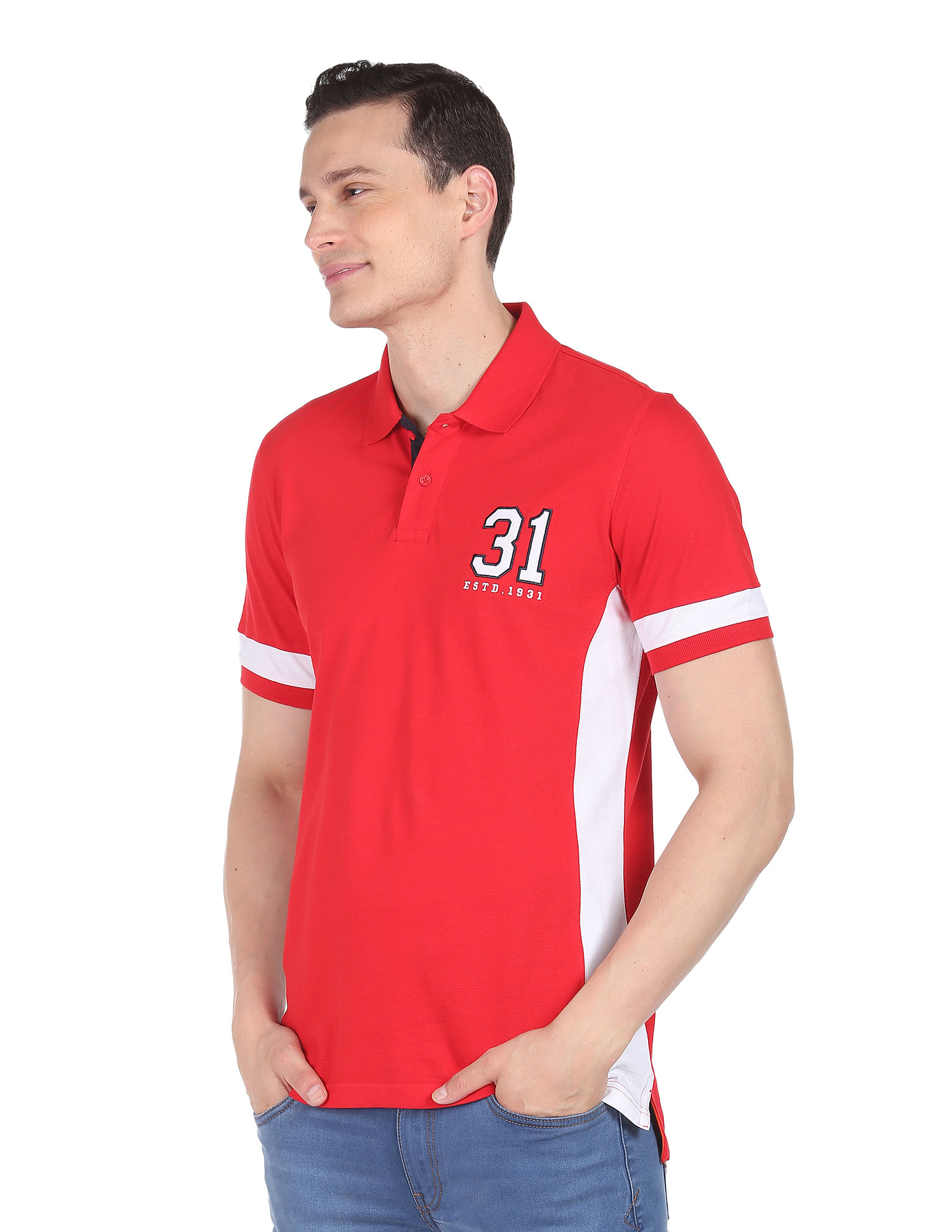 AD by Arvind Cotton Colour Block Polo Shirt