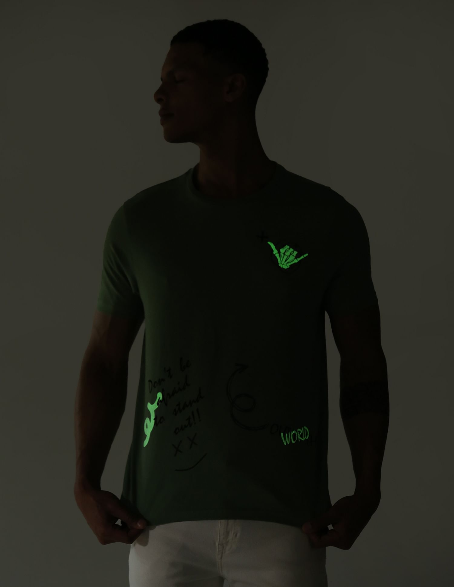 Flying Machine Graphic Print Glow In The Dark T-Shirt